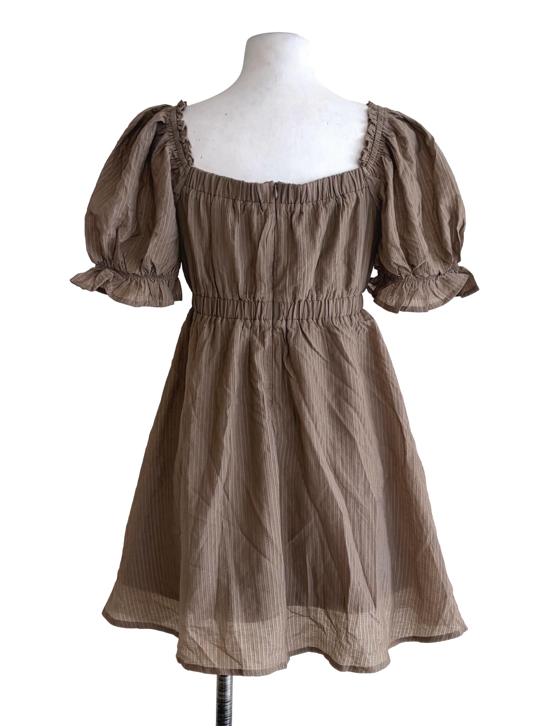 Peanut Brown Puffy Sleeve Babydoll Dress