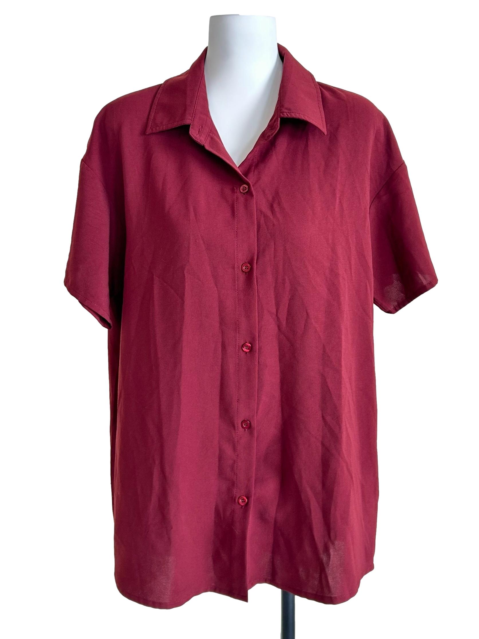 Burgundy Short-Sleeve Button-Up Shirt