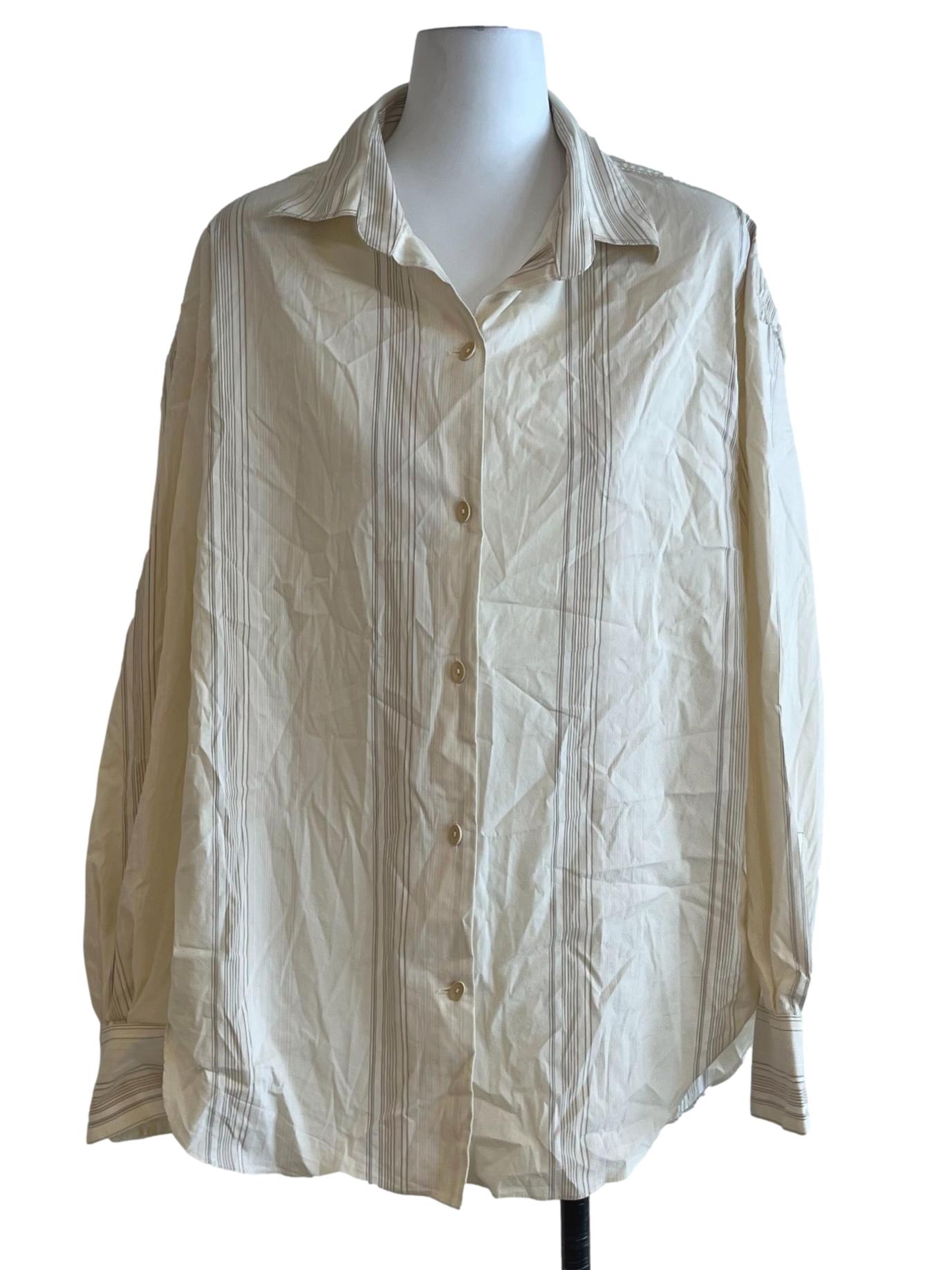 Beige Wing Collared Button-Down Blouse