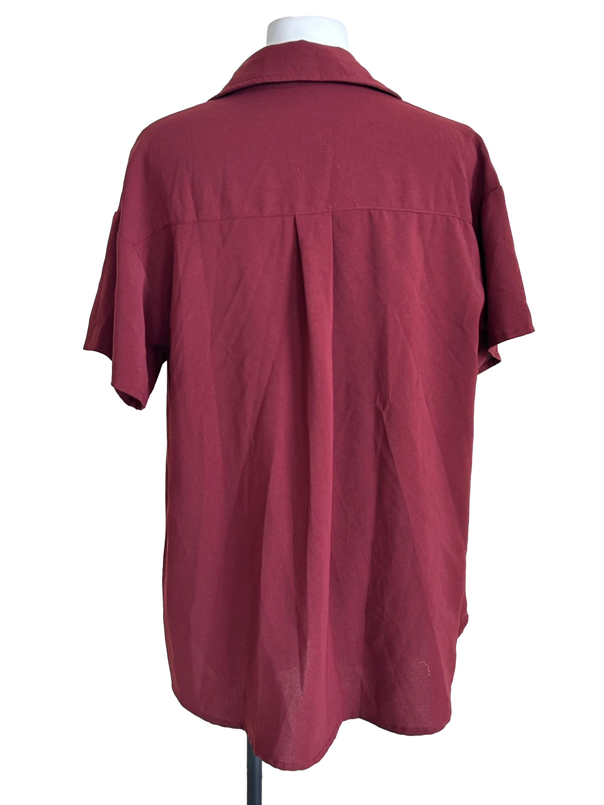 Burgundy Short-Sleeve Button-Up Shirt