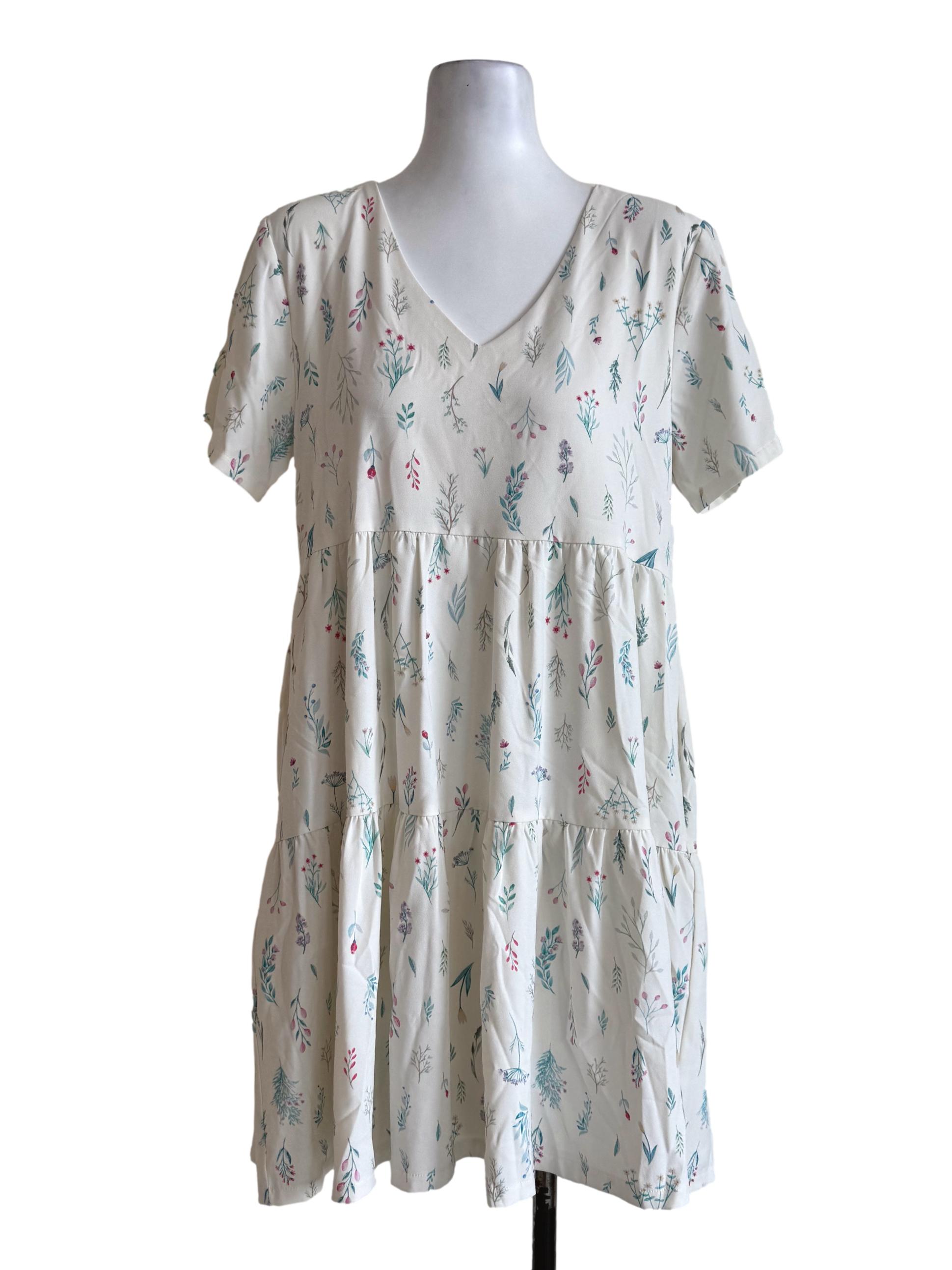 Powder White With Pastel Prints Dress