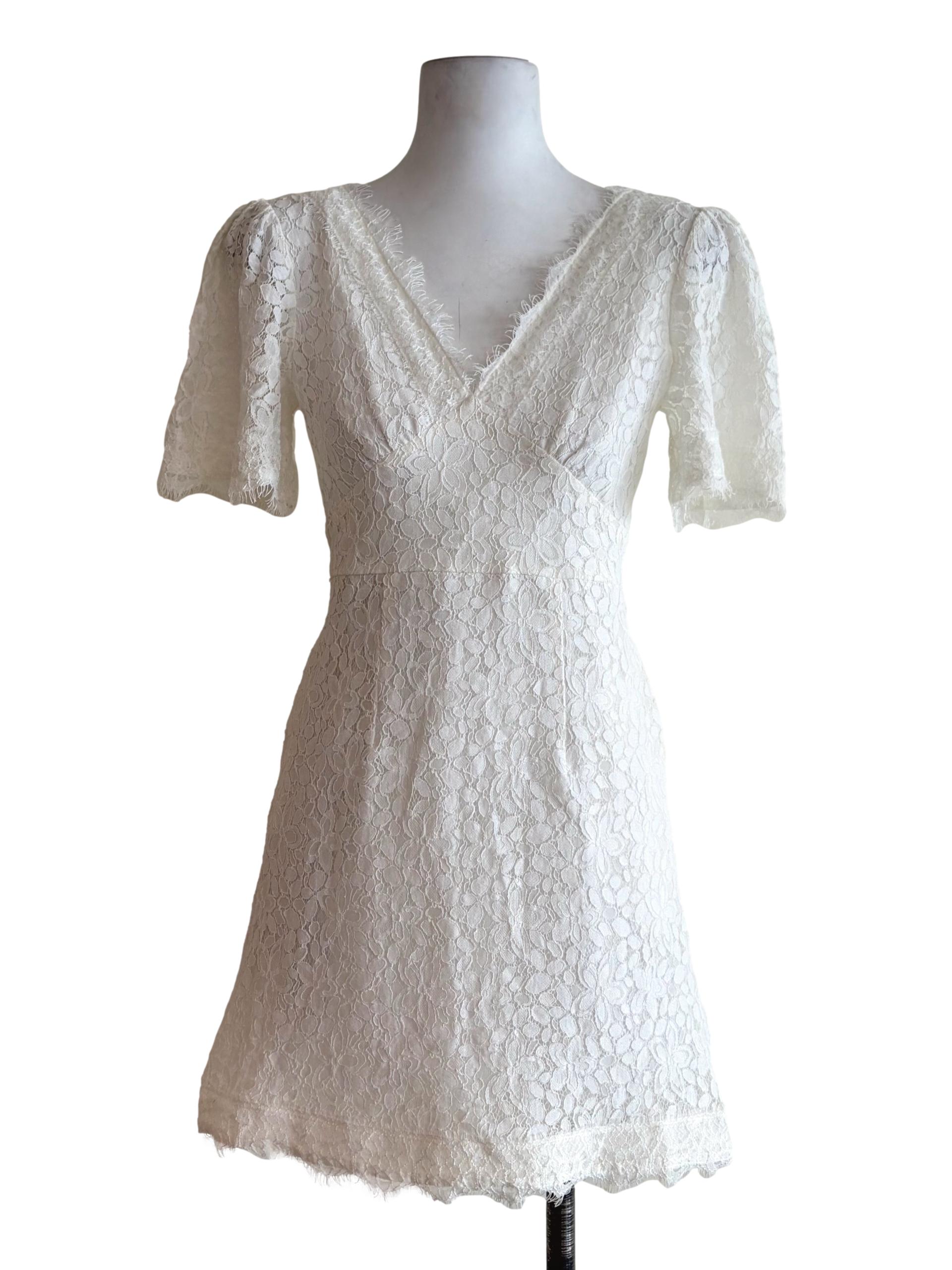 Daisy White Lace V-Neck Dress