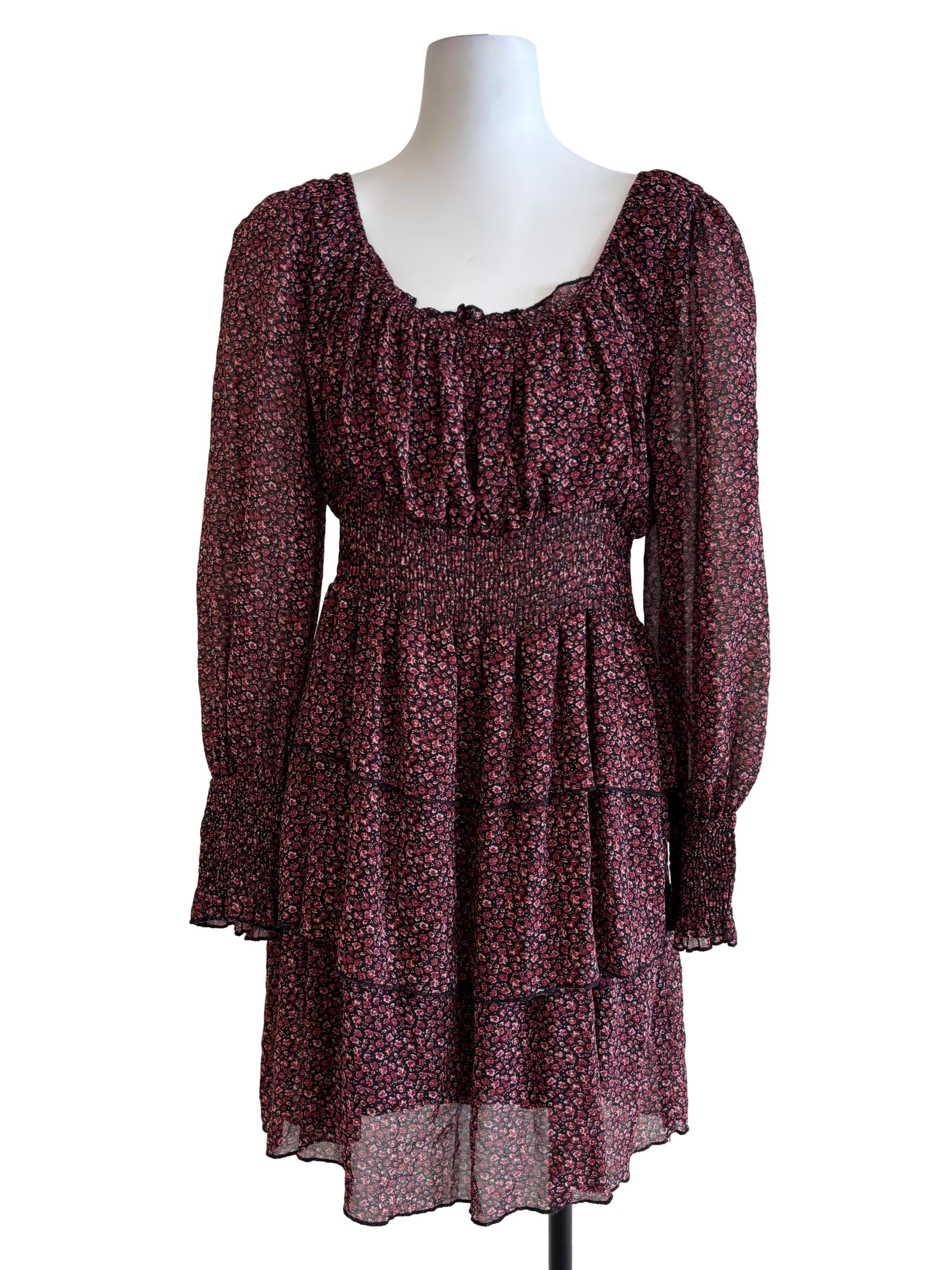 Merlot Red Floral Tier Dress