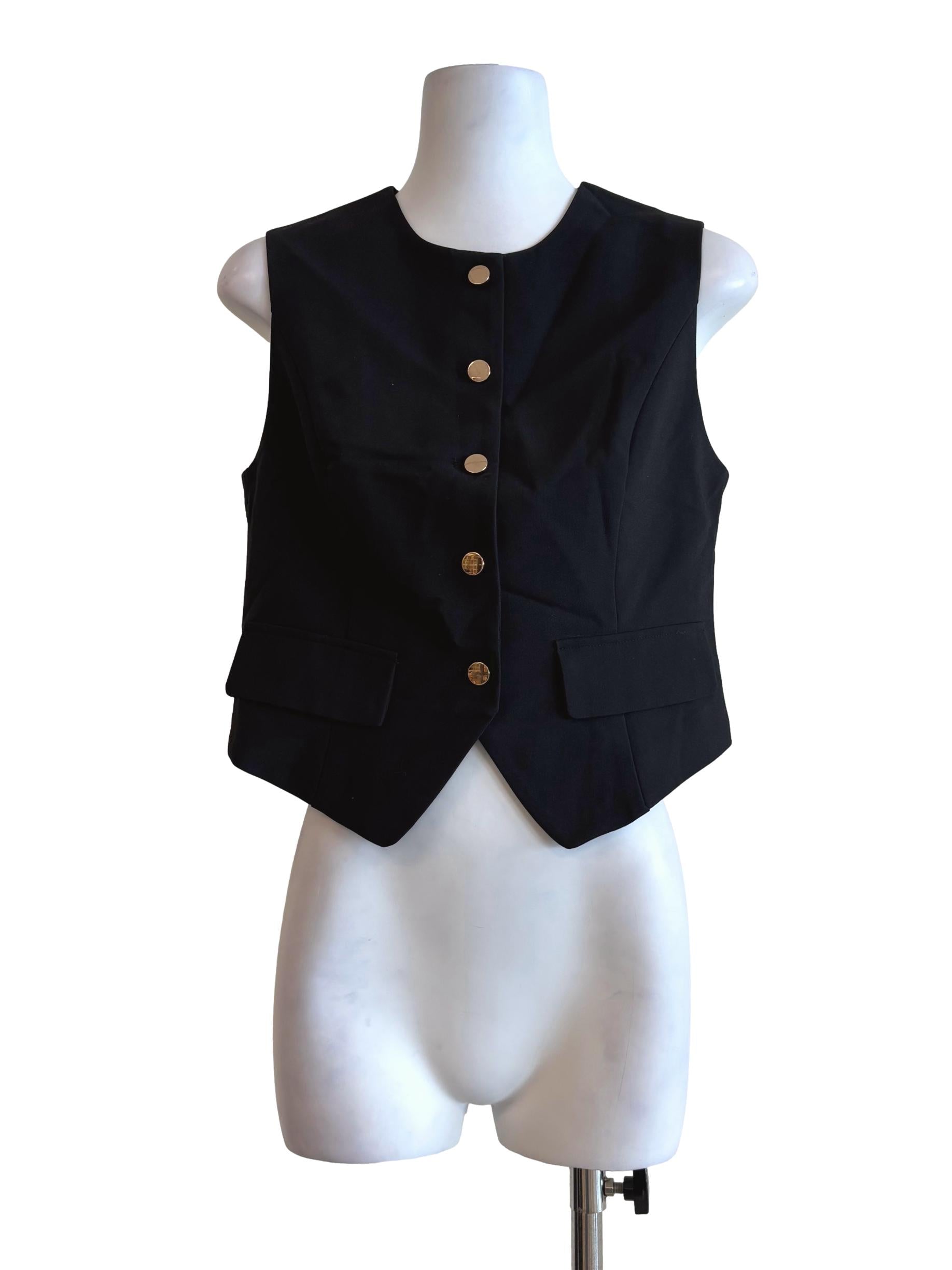 Black Gold Button Vest Top