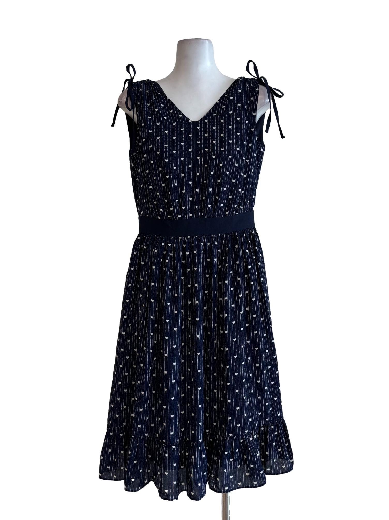 Navy Blue Heart Print Sleeveless Dress