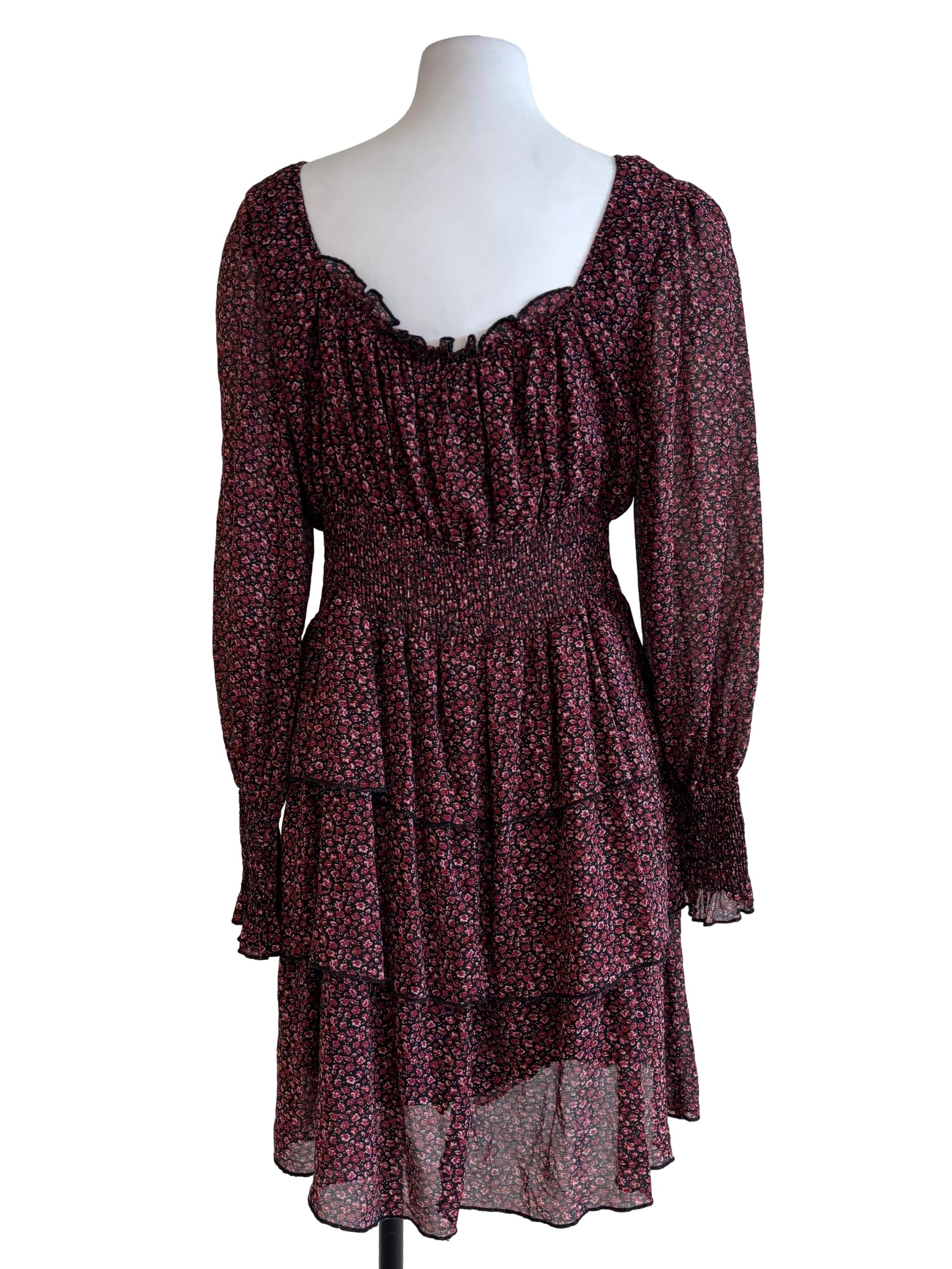 Merlot Red Floral Tier Dress