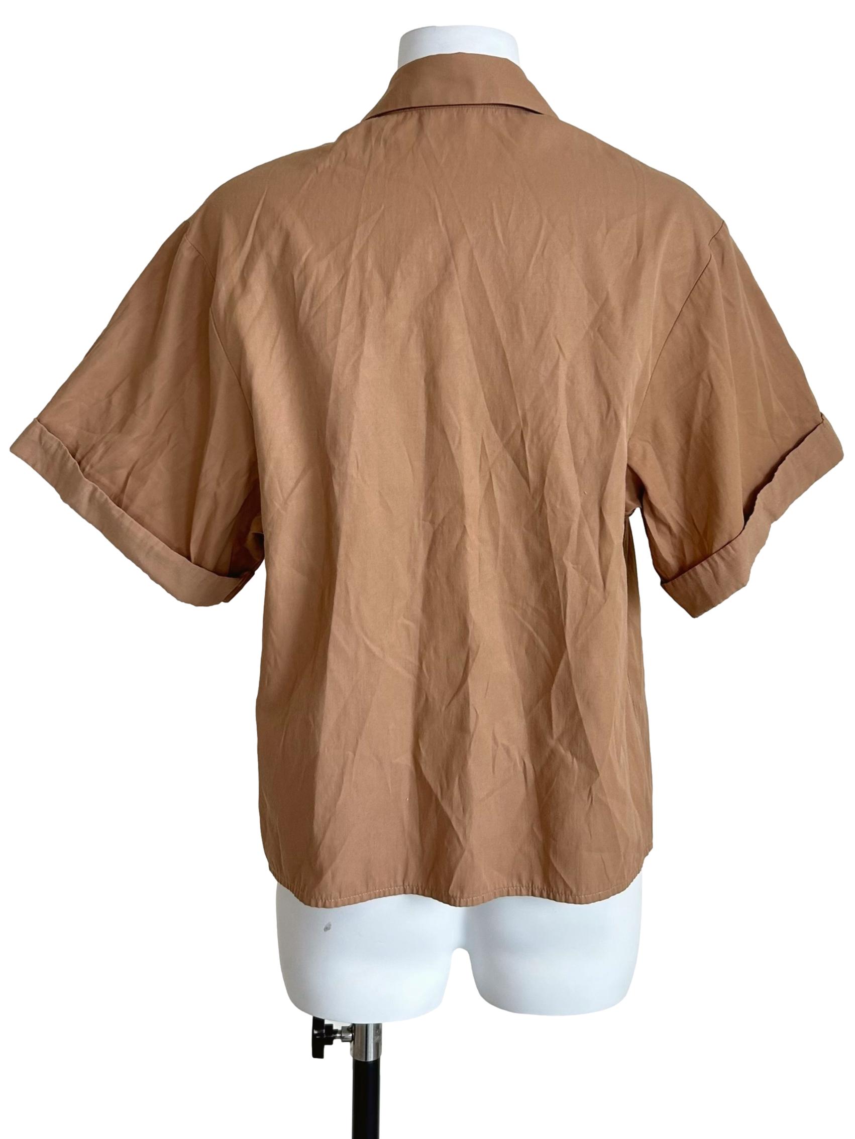 Camel Short-Sleeve Cuffed Button-Up Shirt