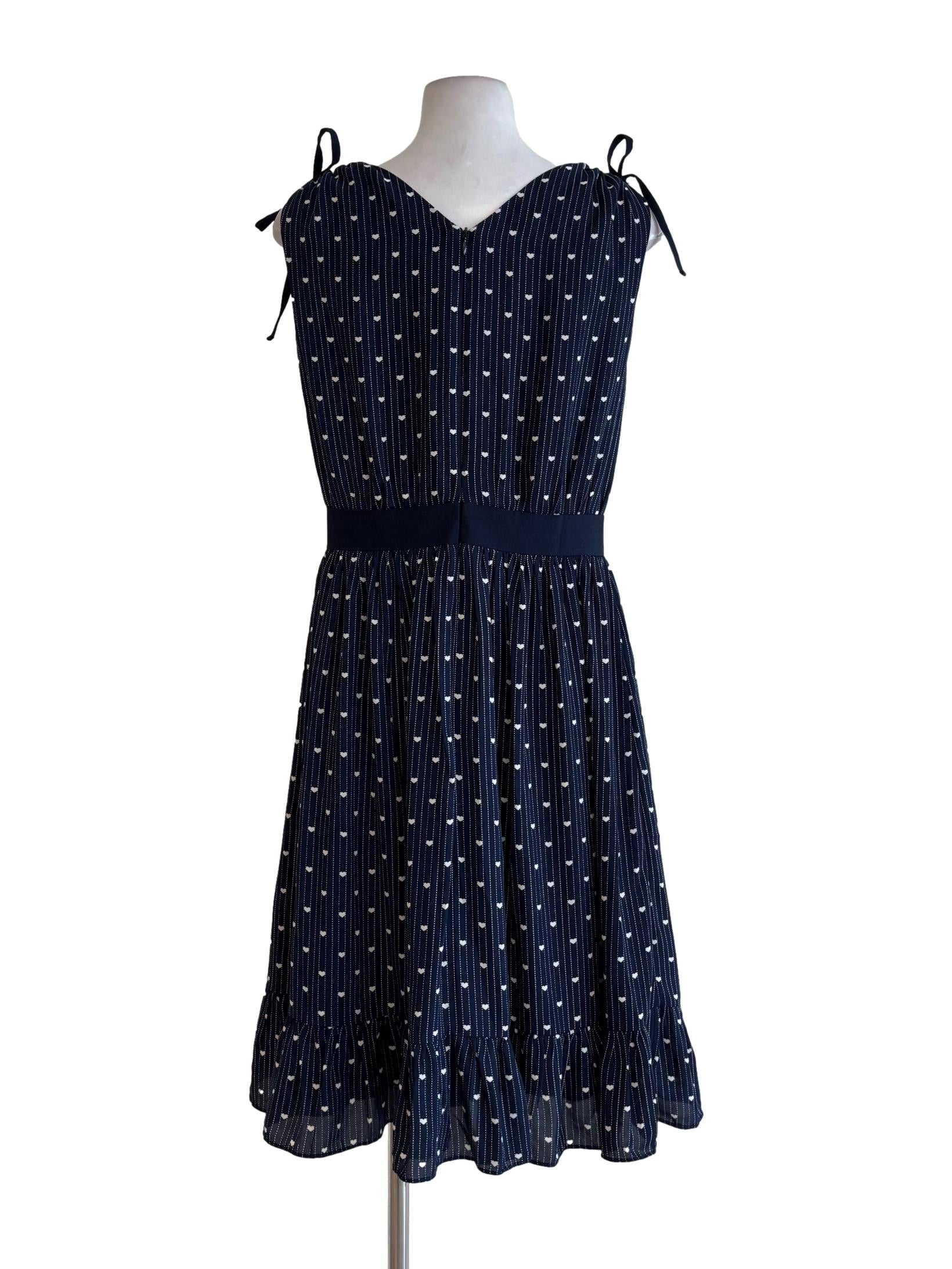Navy Blue Heart Print Sleeveless Dress