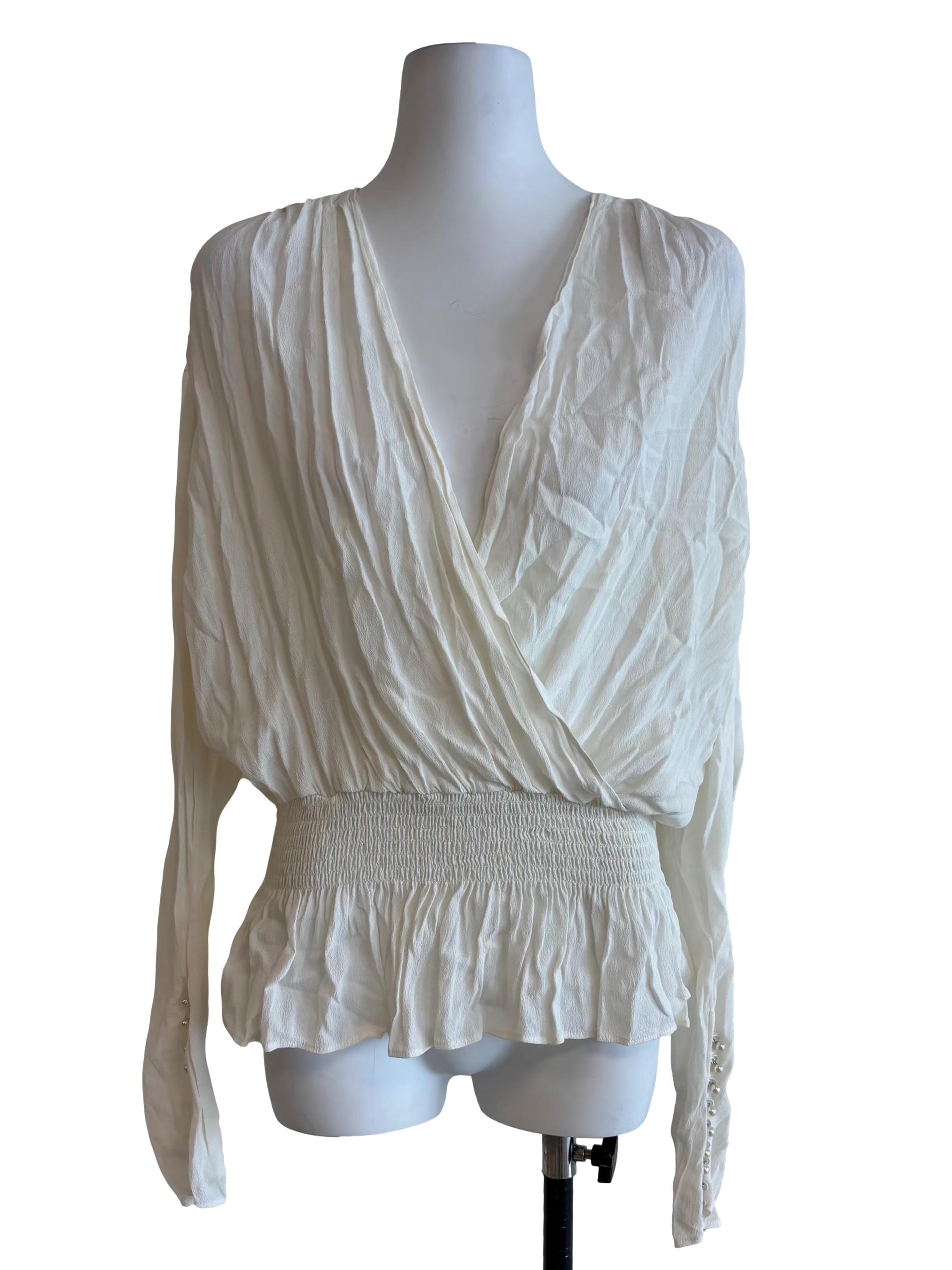 Powder White Smocked Blouson Top
