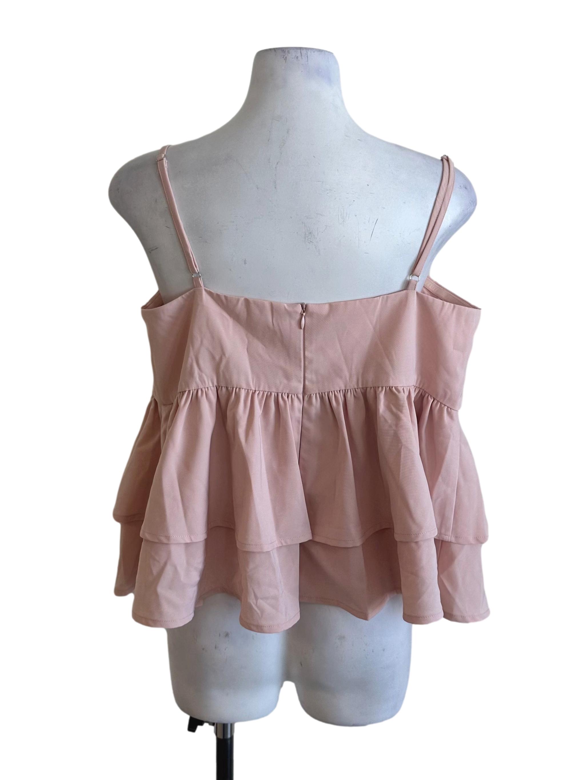 Light Pink Ribbon Layered Babydoll Top