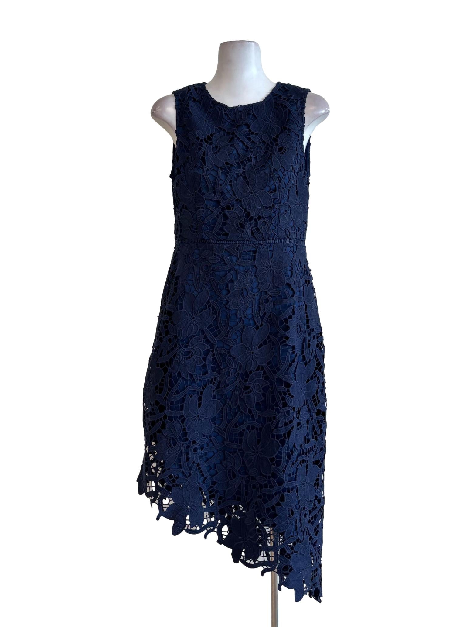 Navy Blue Sleeveless Lace Pencil Dress