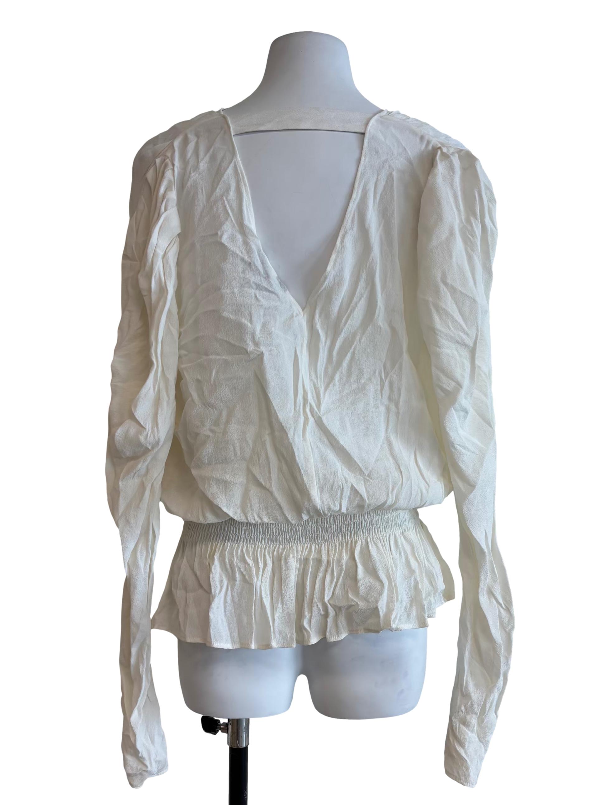 Powder White Smocked Blouson Top