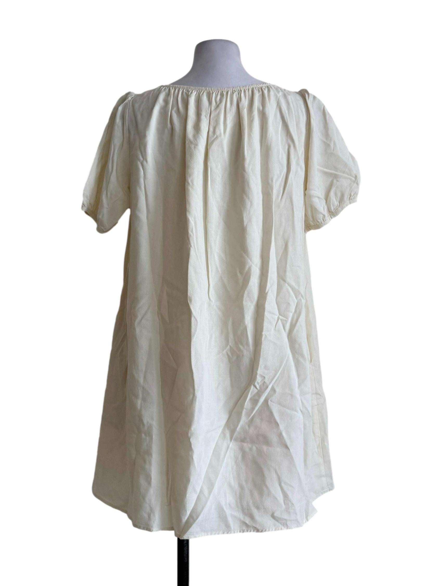 Cream With Pastel Embroidery V Neck Dress OSN