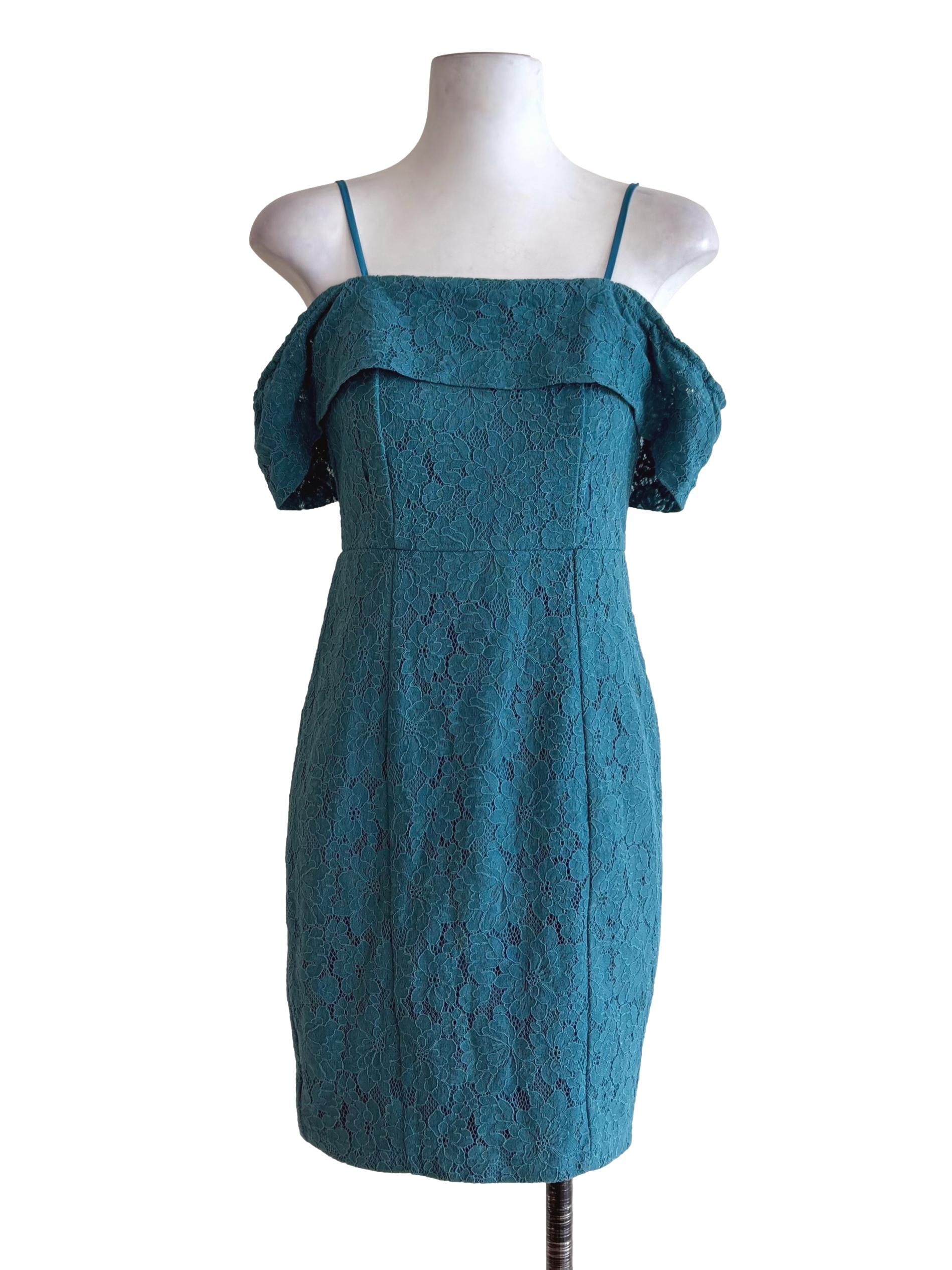 Teal Blue Lace Off Shoulder Bodycon Dress