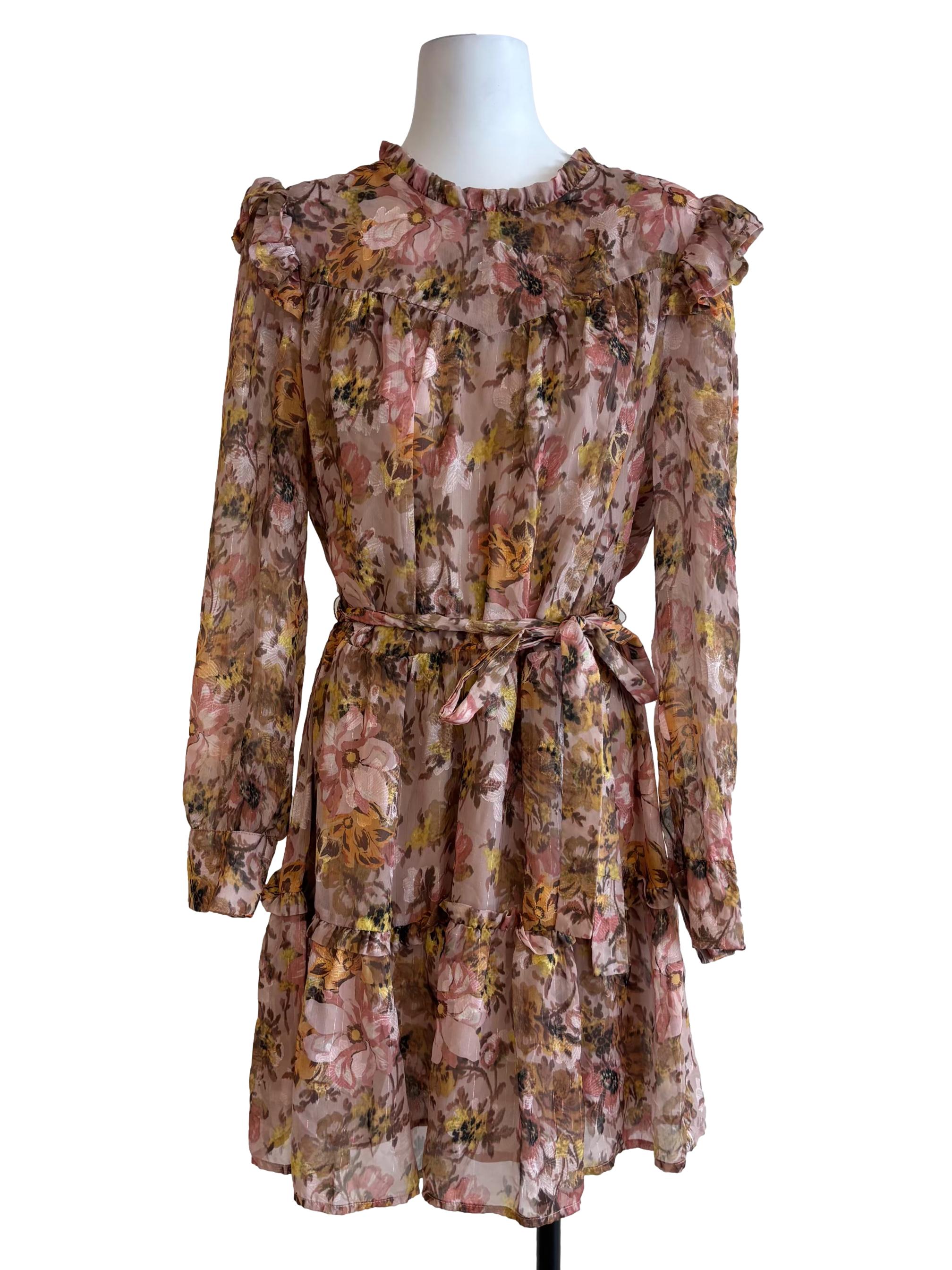 Sepia Brown Floral Victoria Dress