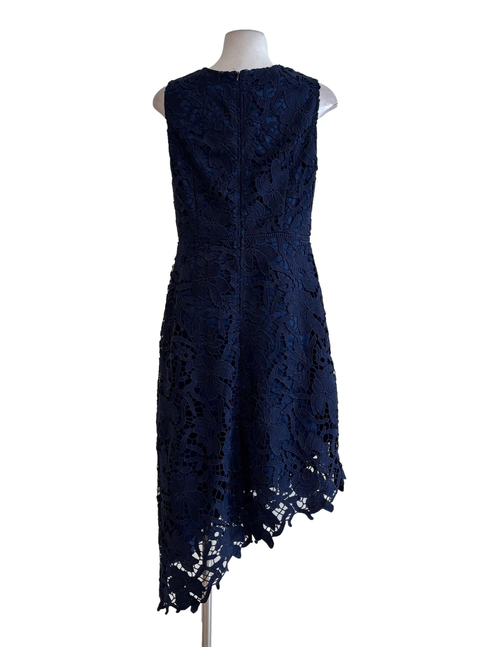 Navy Blue Sleeveless Lace Pencil Dress