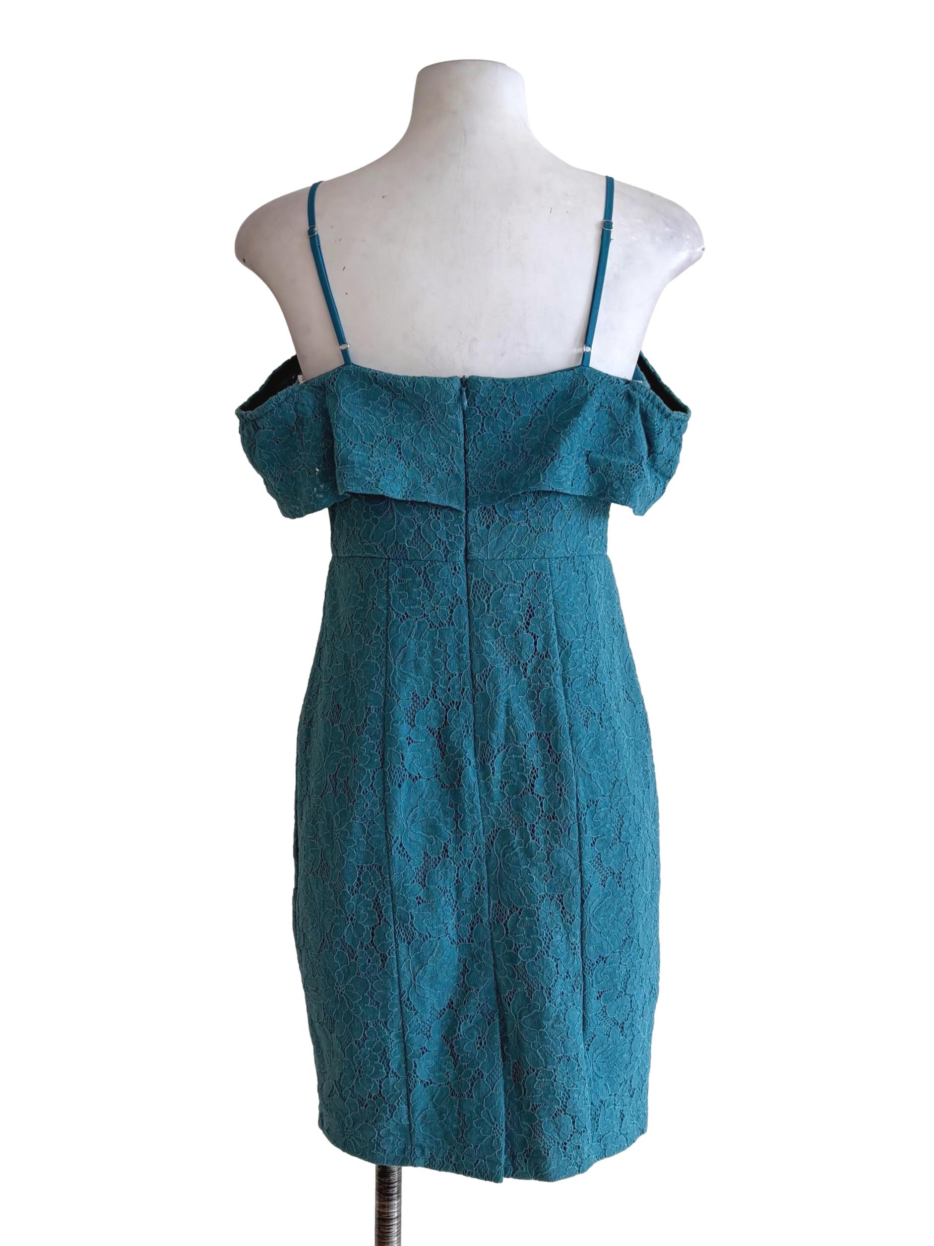 Teal Blue Lace Off Shoulder Bodycon Dress