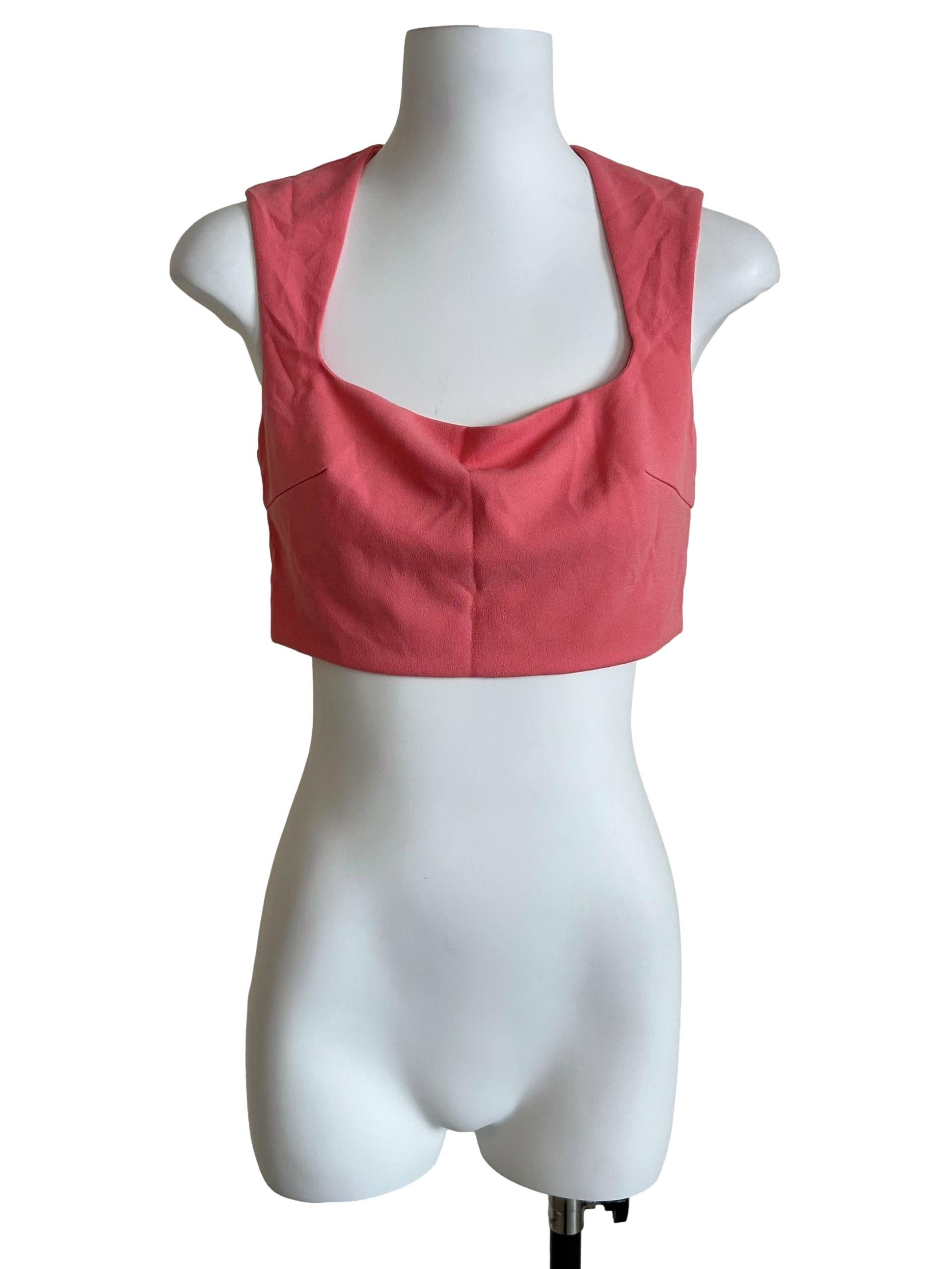 Coral Pink Scoop-Neck Cropped Tank Top