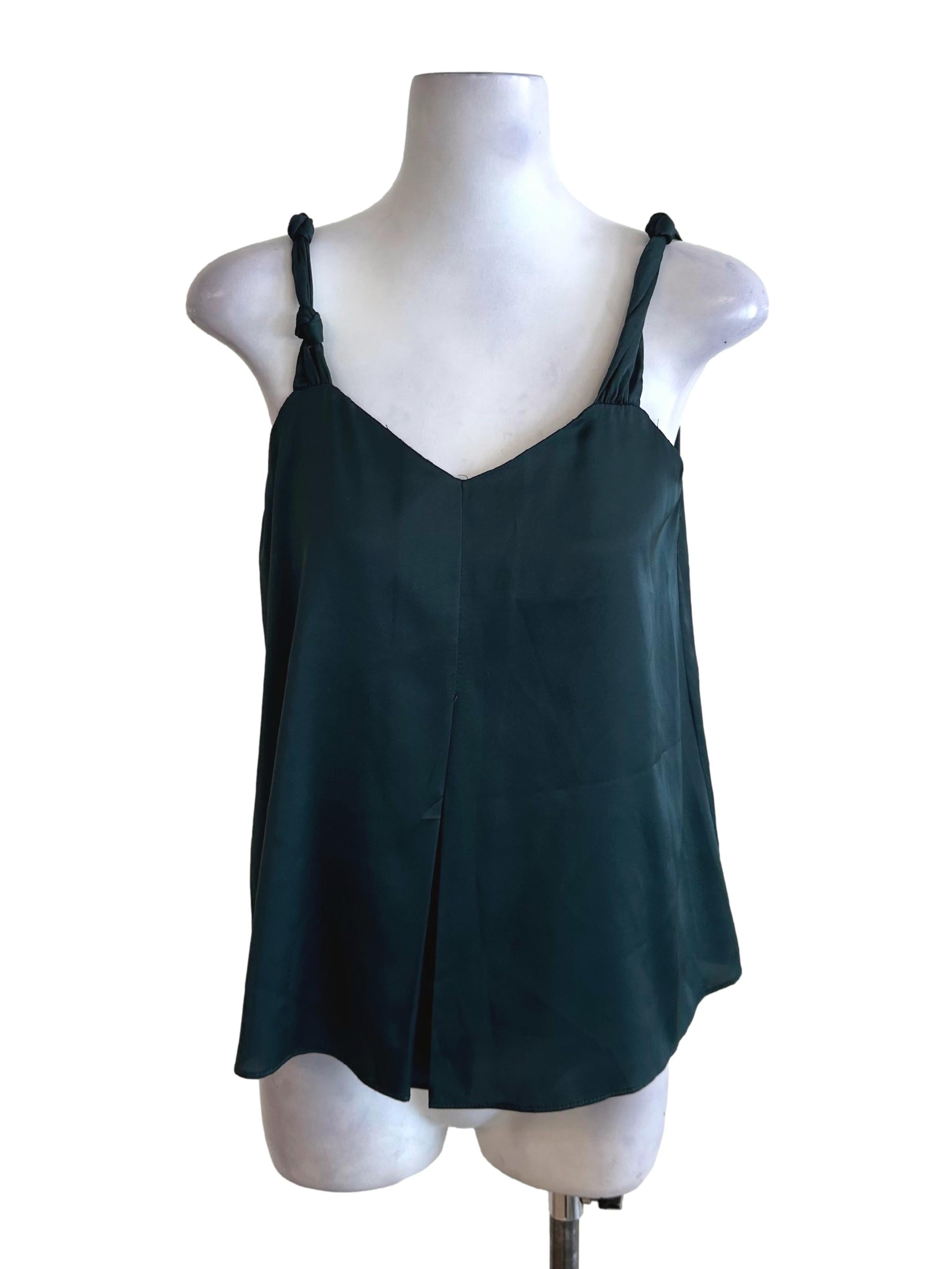 Dark Green V Neck Satin Top