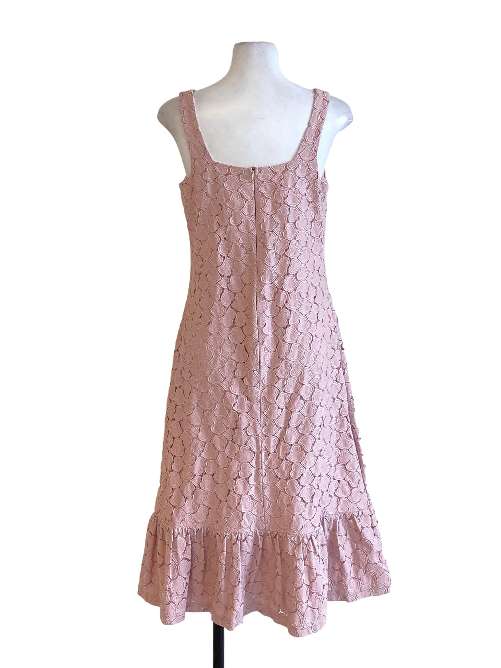 Dark Crepe Pink Floral Lace Square Neck Drop Waist Dress