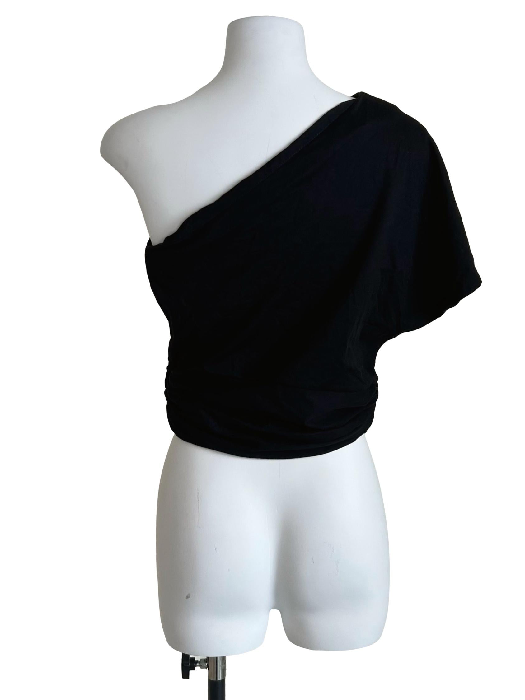 Black One-Shoulder Twist-Hem Crop Top