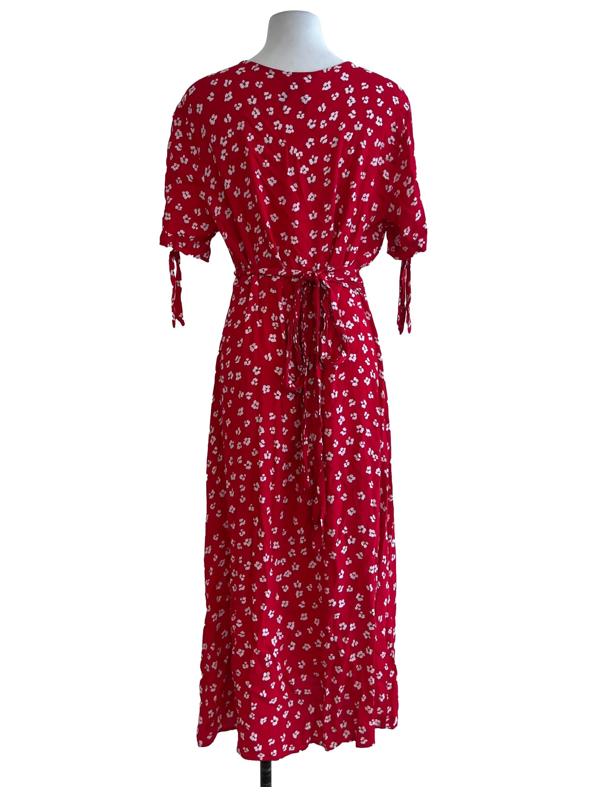 Red Floral Wrap Dress