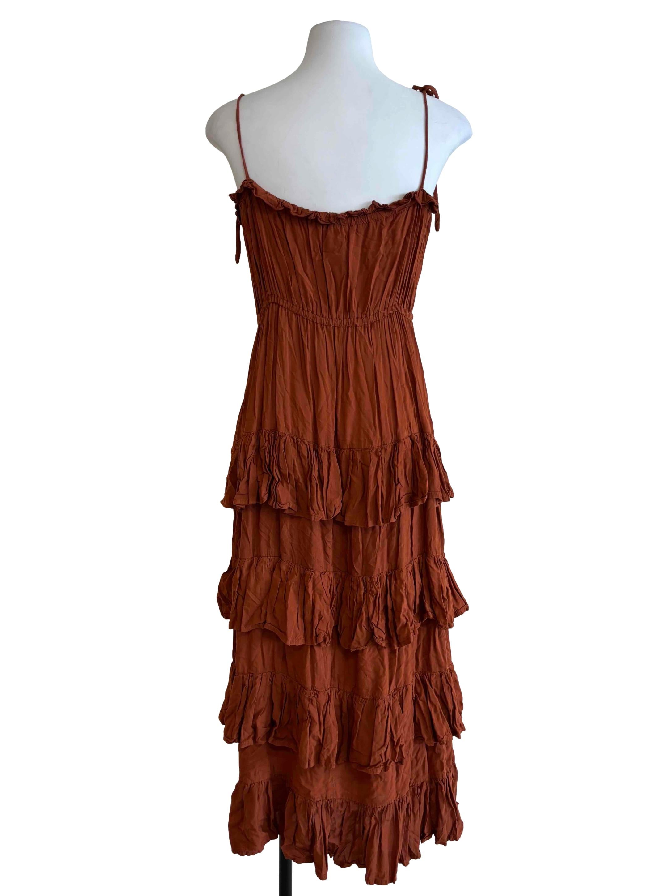 Caramel Brown Spaghetti Strap Tier Dress