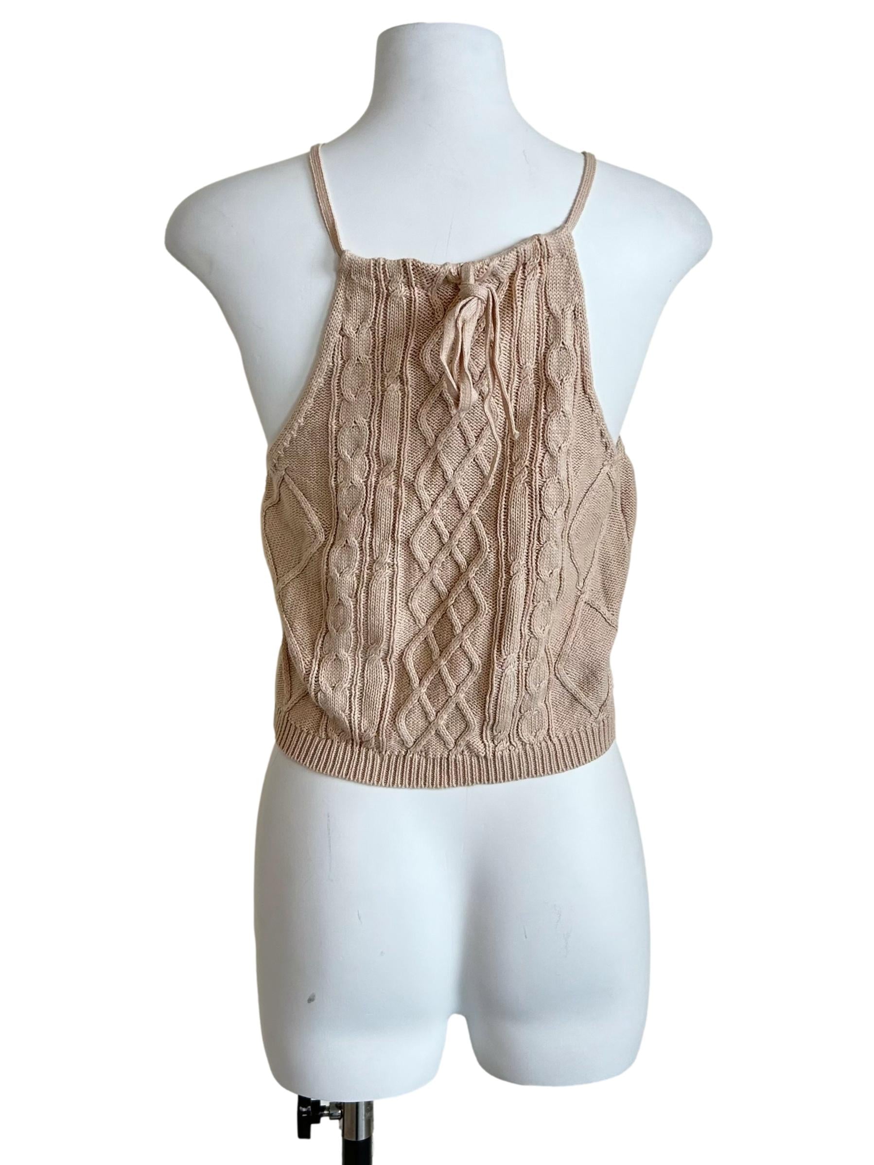 Taupe Cable-Knit Halter Crop Top