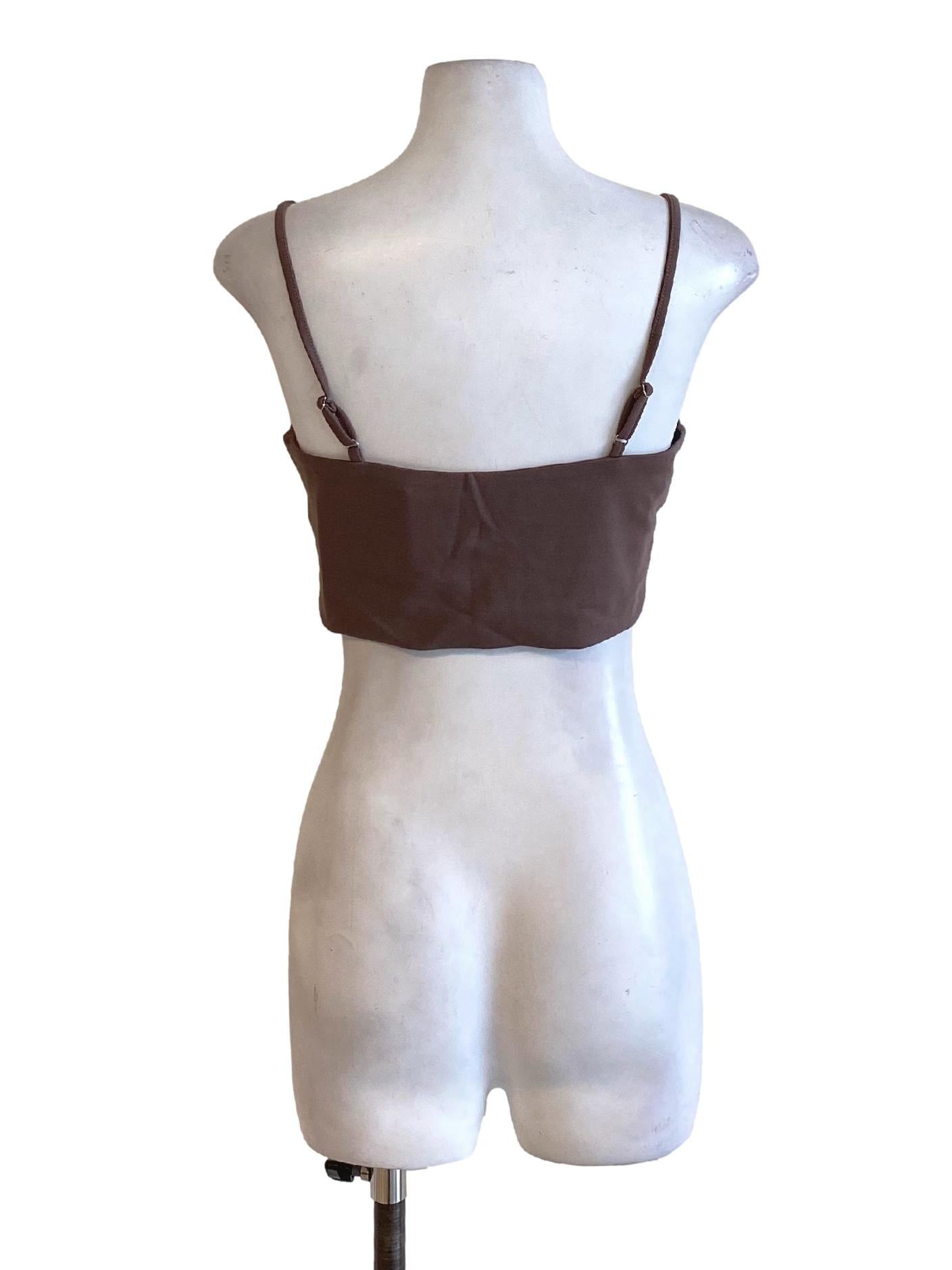 Carob Brown Spaghetti Strap Fit Waisted Cropped Top