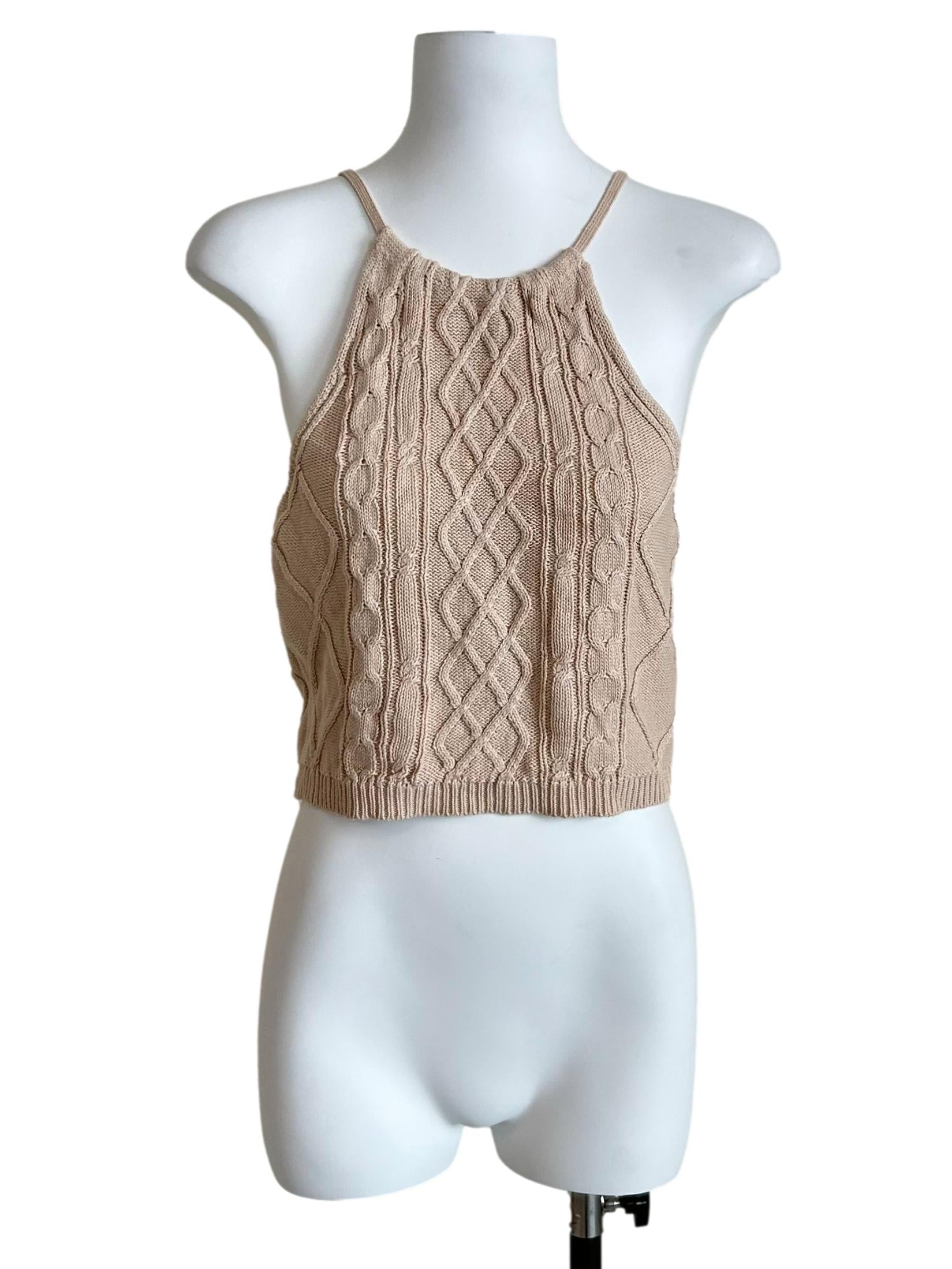 Taupe Cable-Knit Halter Crop Top