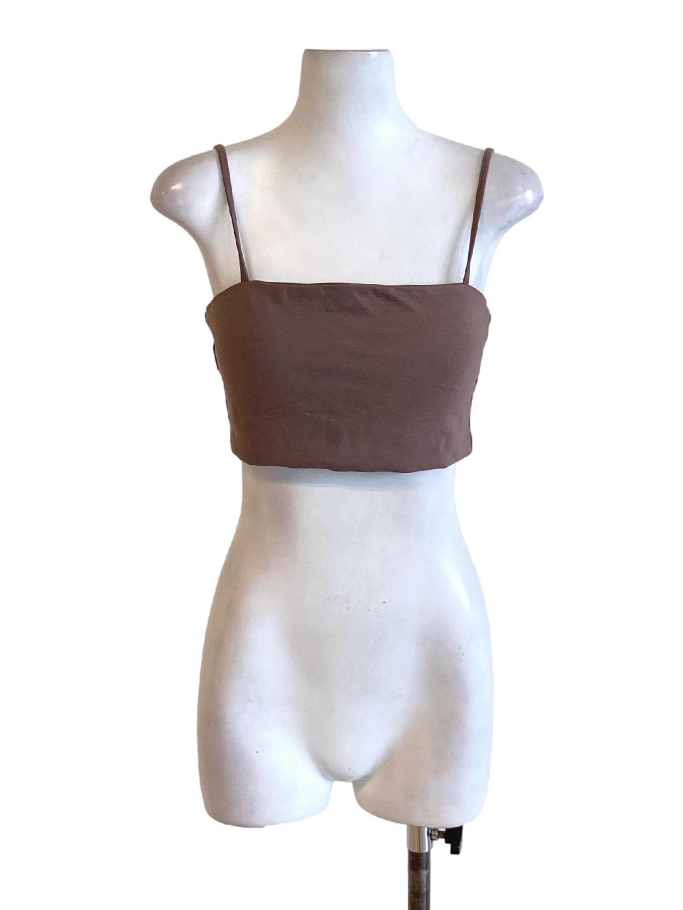 Carob Brown Spaghetti Strap Fit Waisted Cropped Top