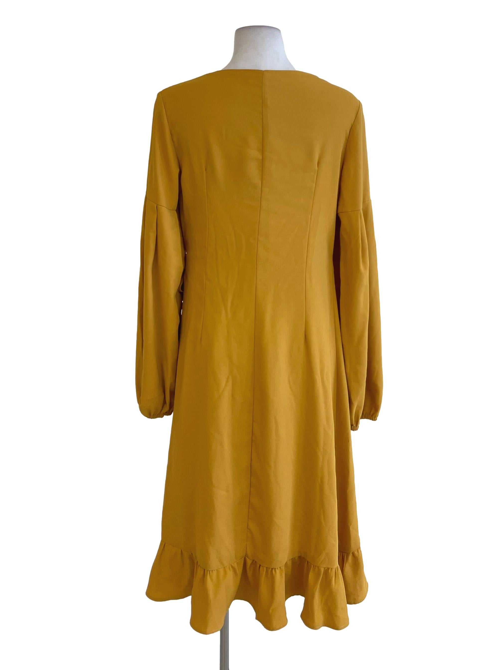Yellow Dijon Wrap Ruffle Dress