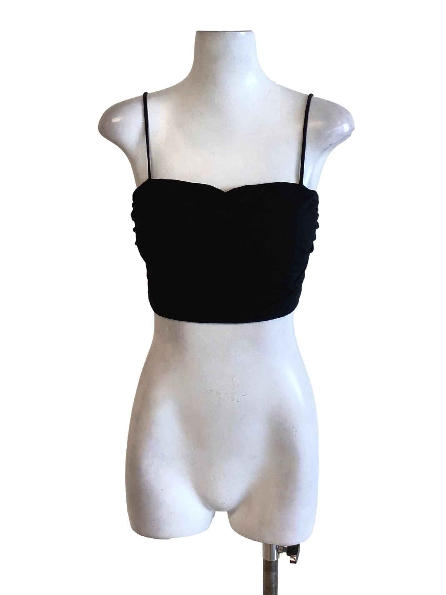 True Black Sweetheart Spaghetti Strap Fit Cropped Top