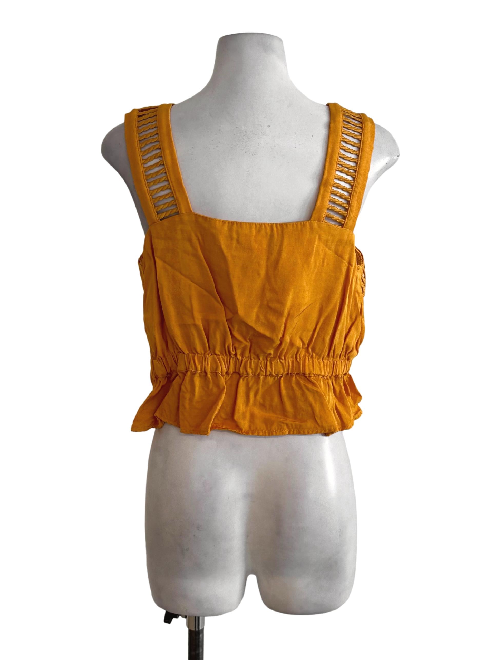 Mustard Yellow Textured Button Top