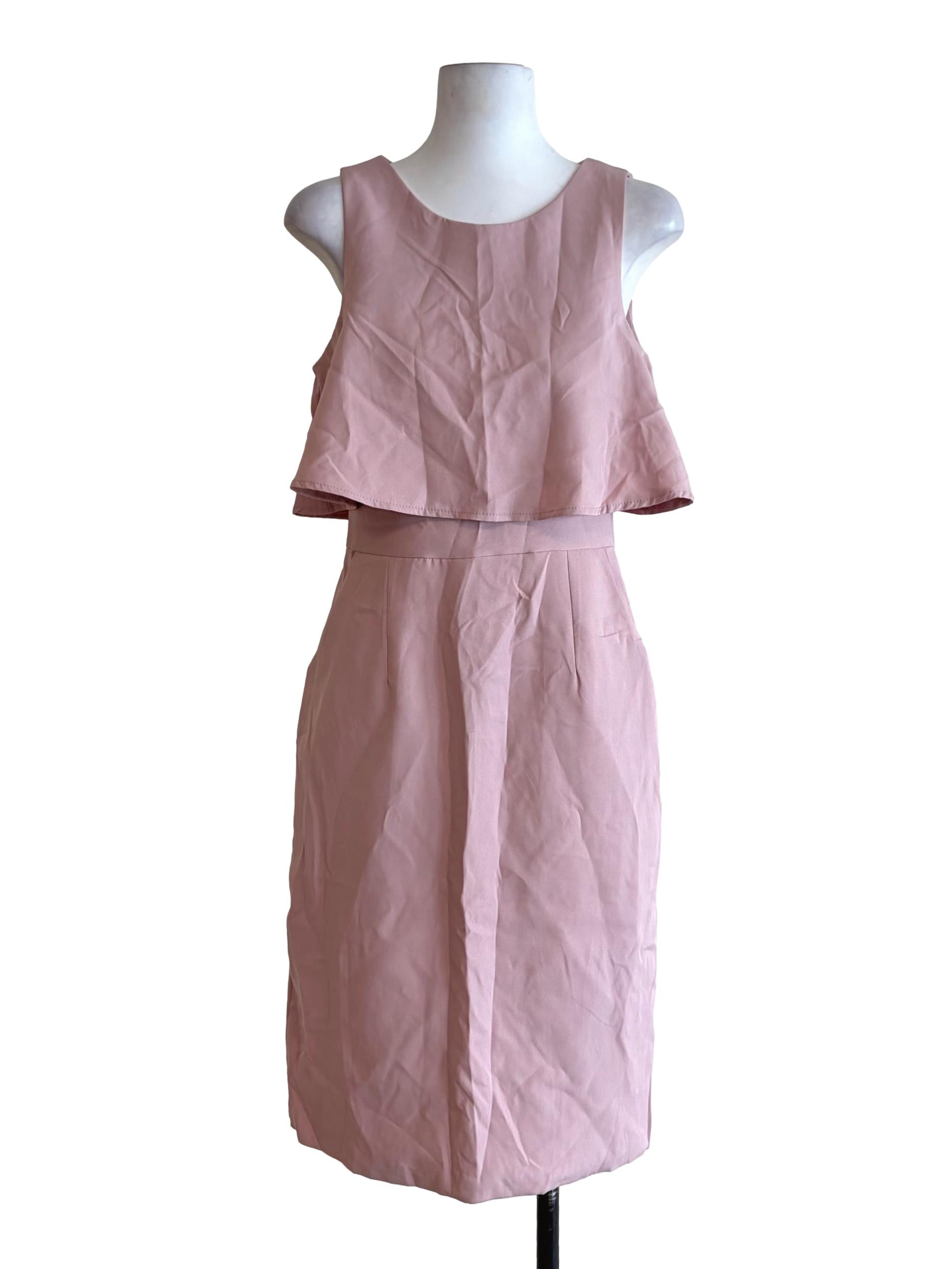 Blush Pink Cape Front A-Line Sleeveless Dress