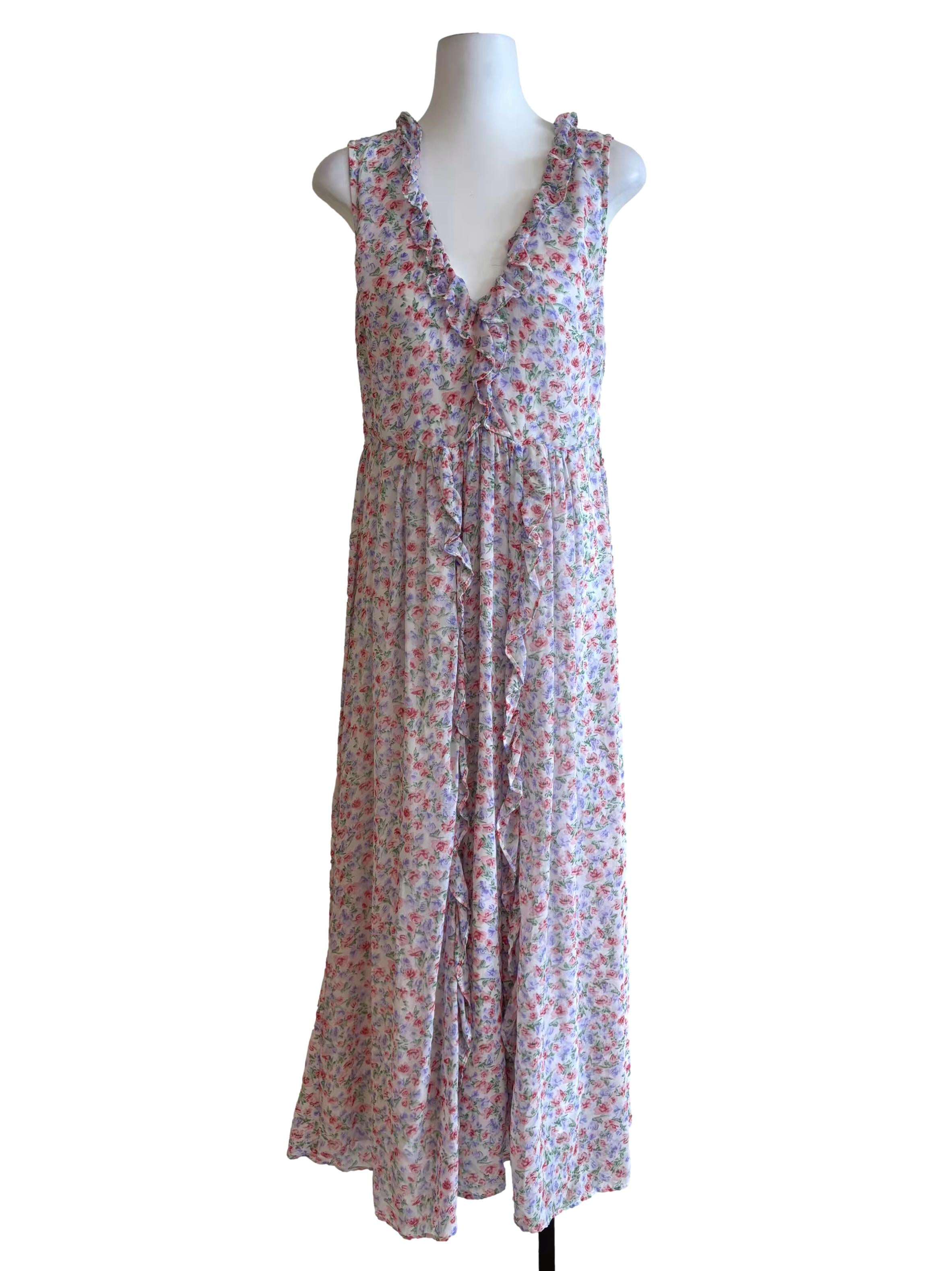 White Periwinkle Floral Maxi Dress