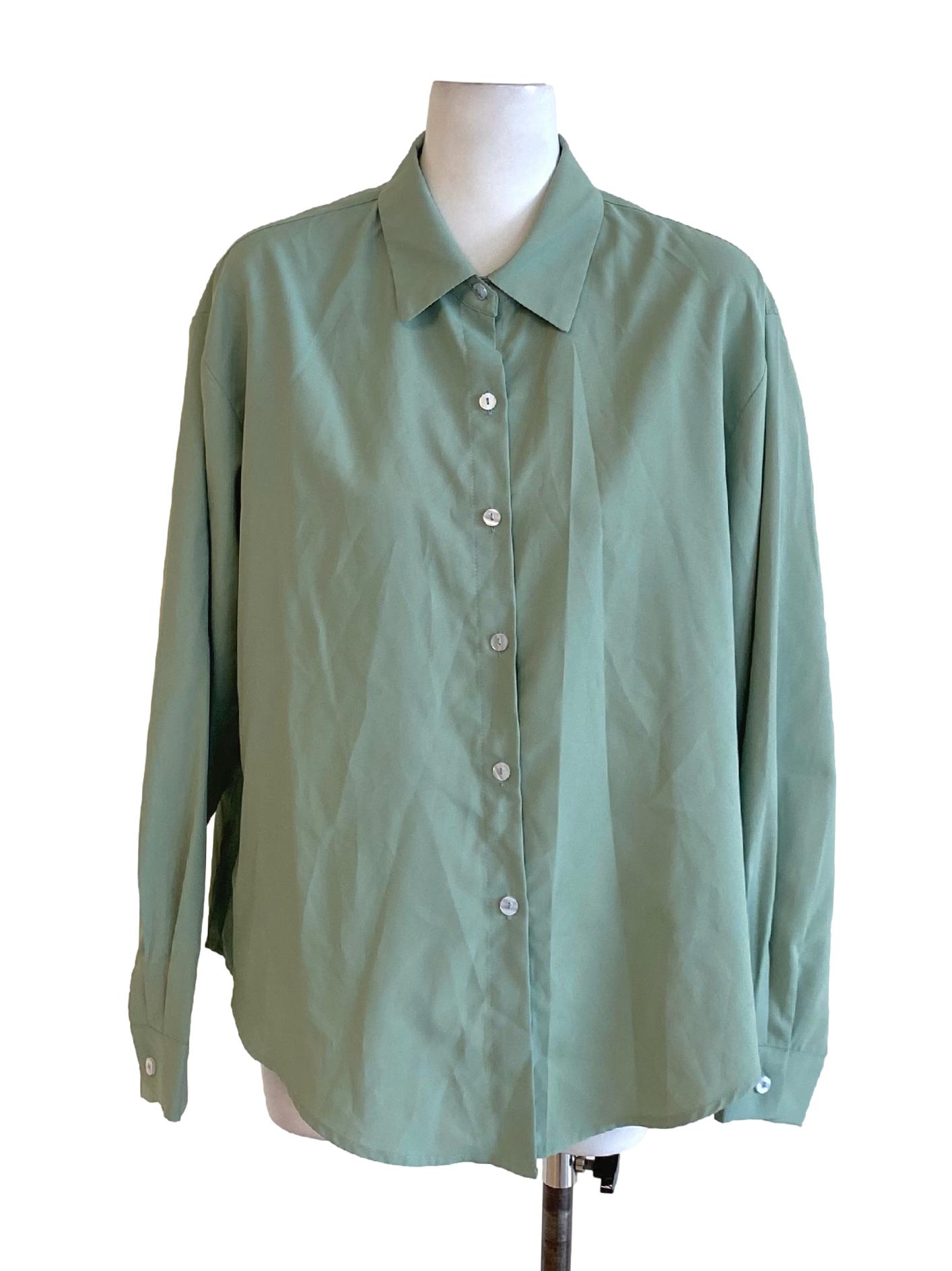 Pistachio Green Buttoned Down Collared Long Sleeve Shirt Blouse TWL