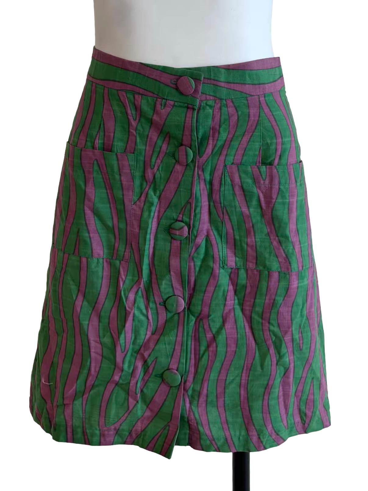 Moss Green Striped Mini Skirt