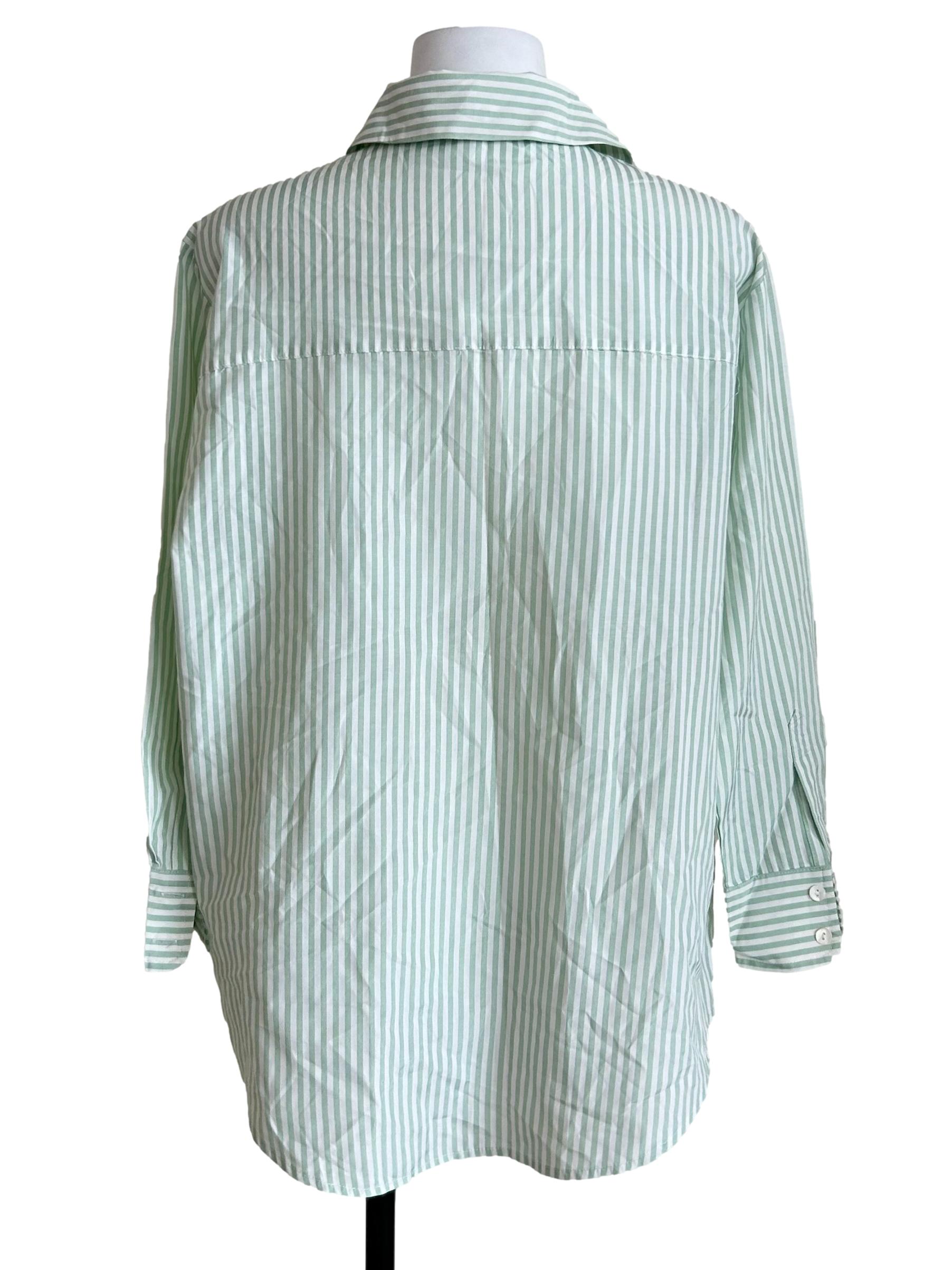 Mint Green Striped Long-Sleeve Button-Up Shirt