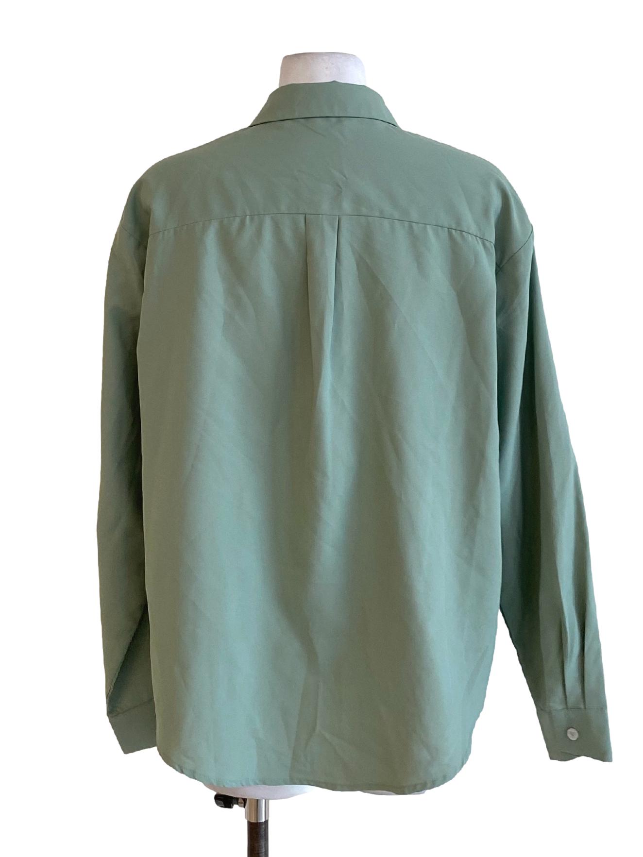 Pistachio Green Buttoned Down Collared Long Sleeve Shirt Blouse TWL