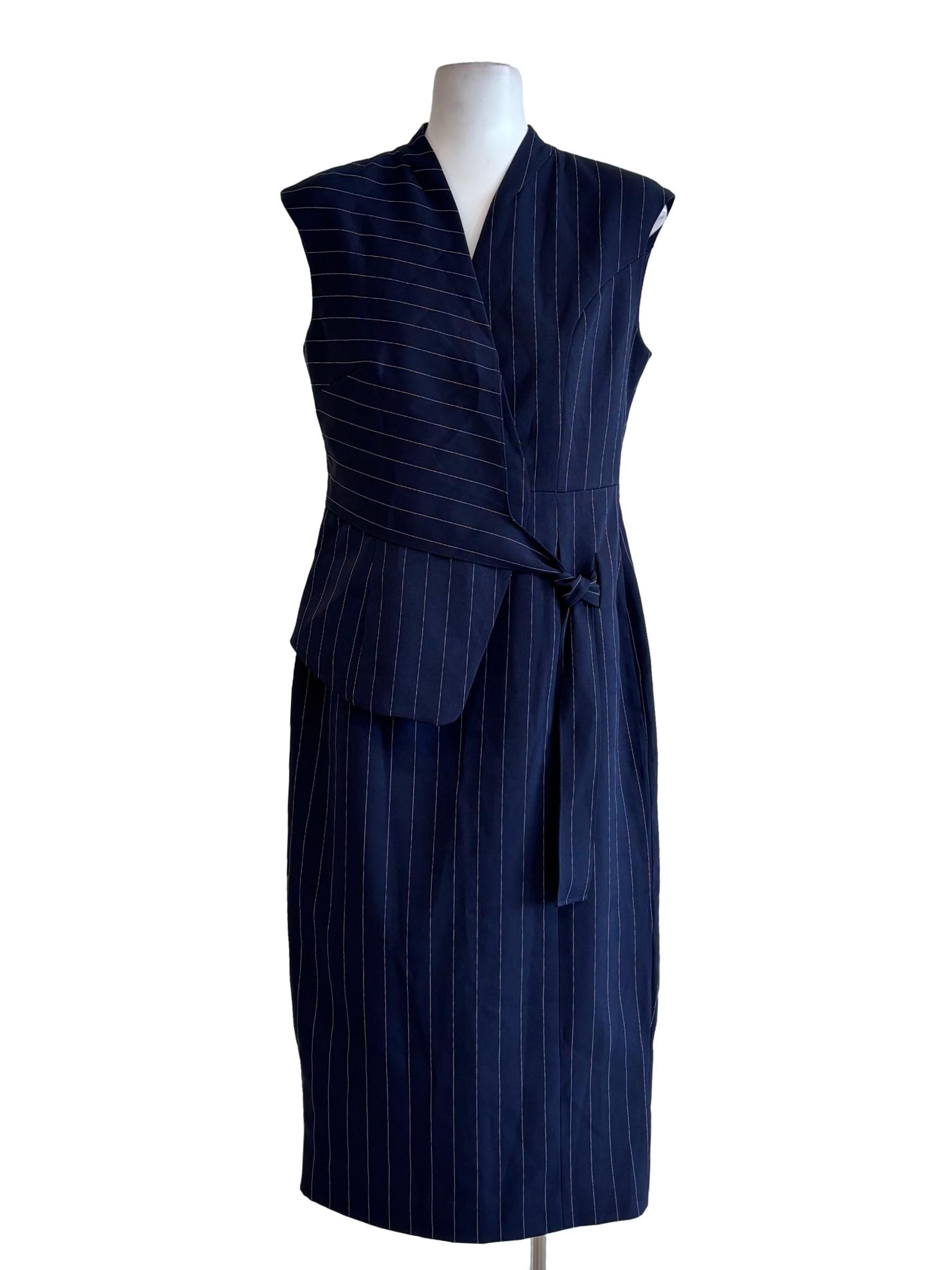 Midnight Blue Sleeveless Striped Dress