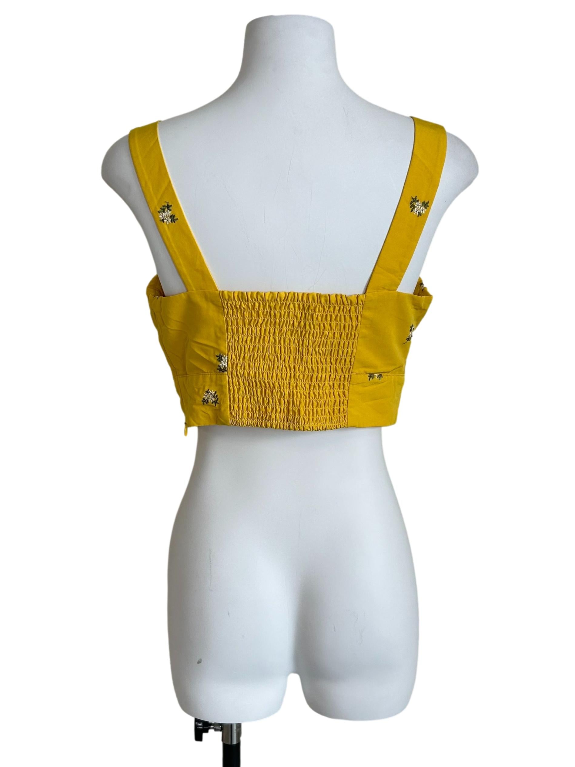 Bumblebee Yellow Floral-Embroidered Crop Top
