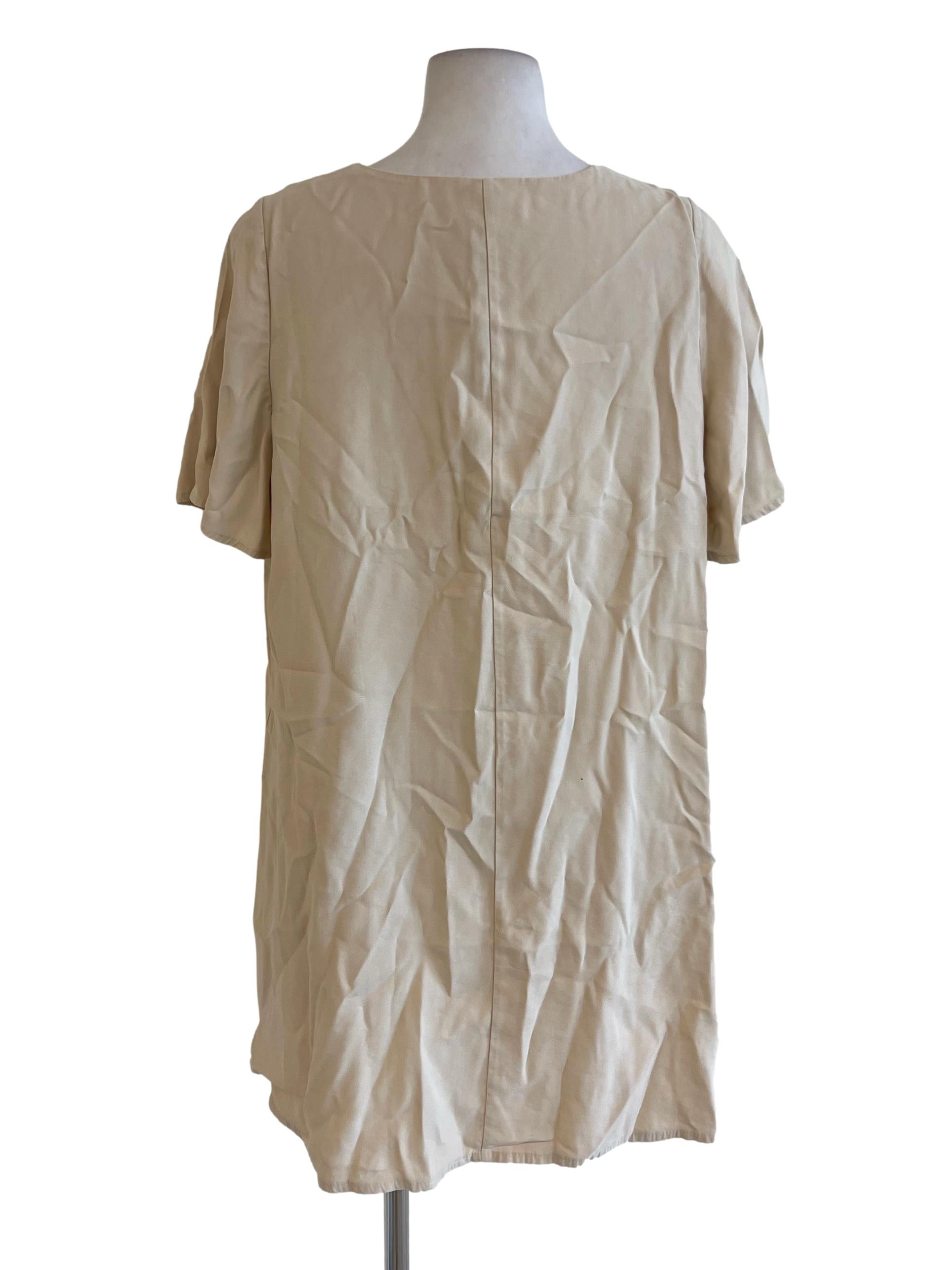 Beige V Neck Short Sleeve Shift Dress TEM