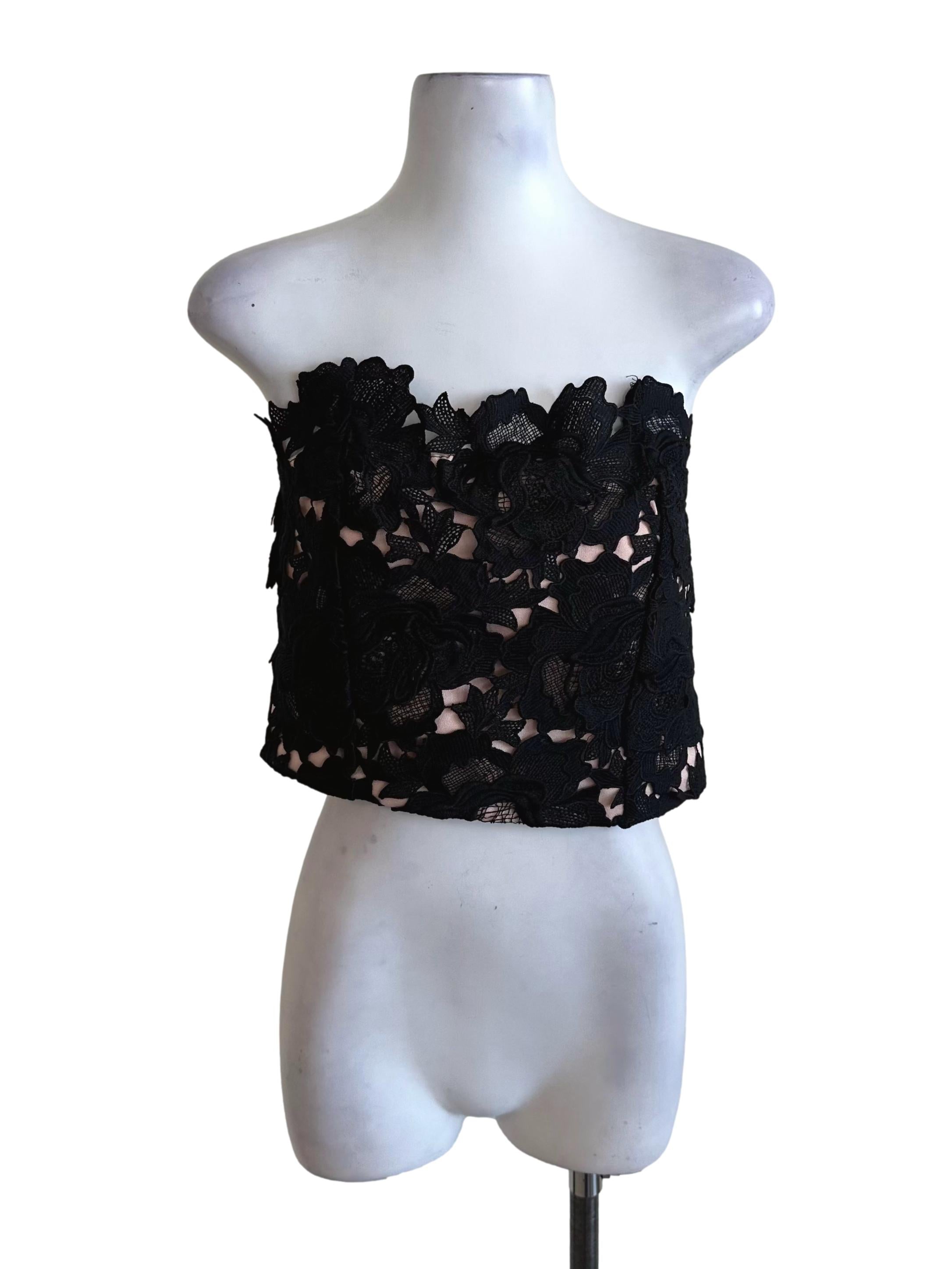 Onyx Black Floral Lace Tube Top