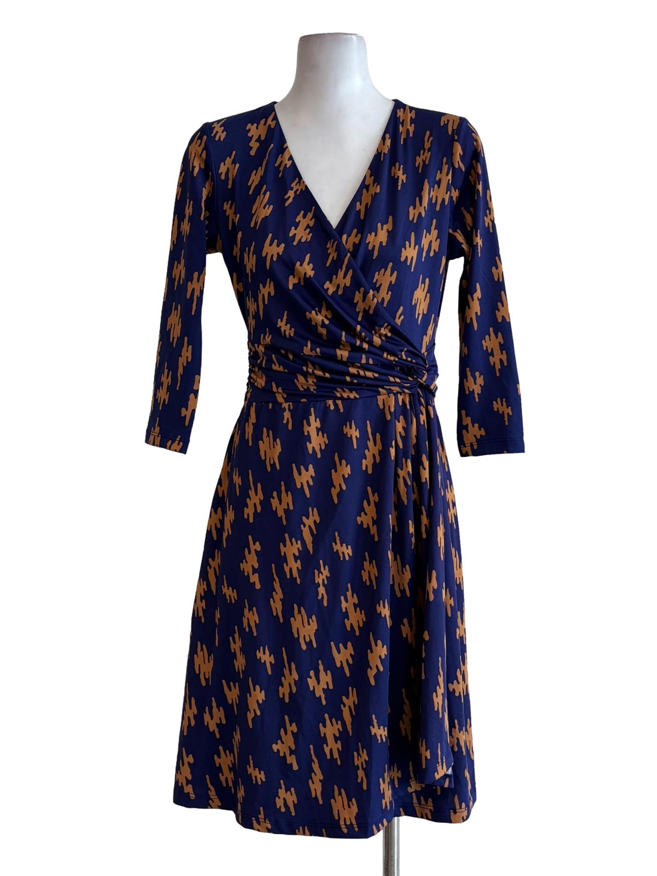 Purplish Blue Patterned Surplice Dress