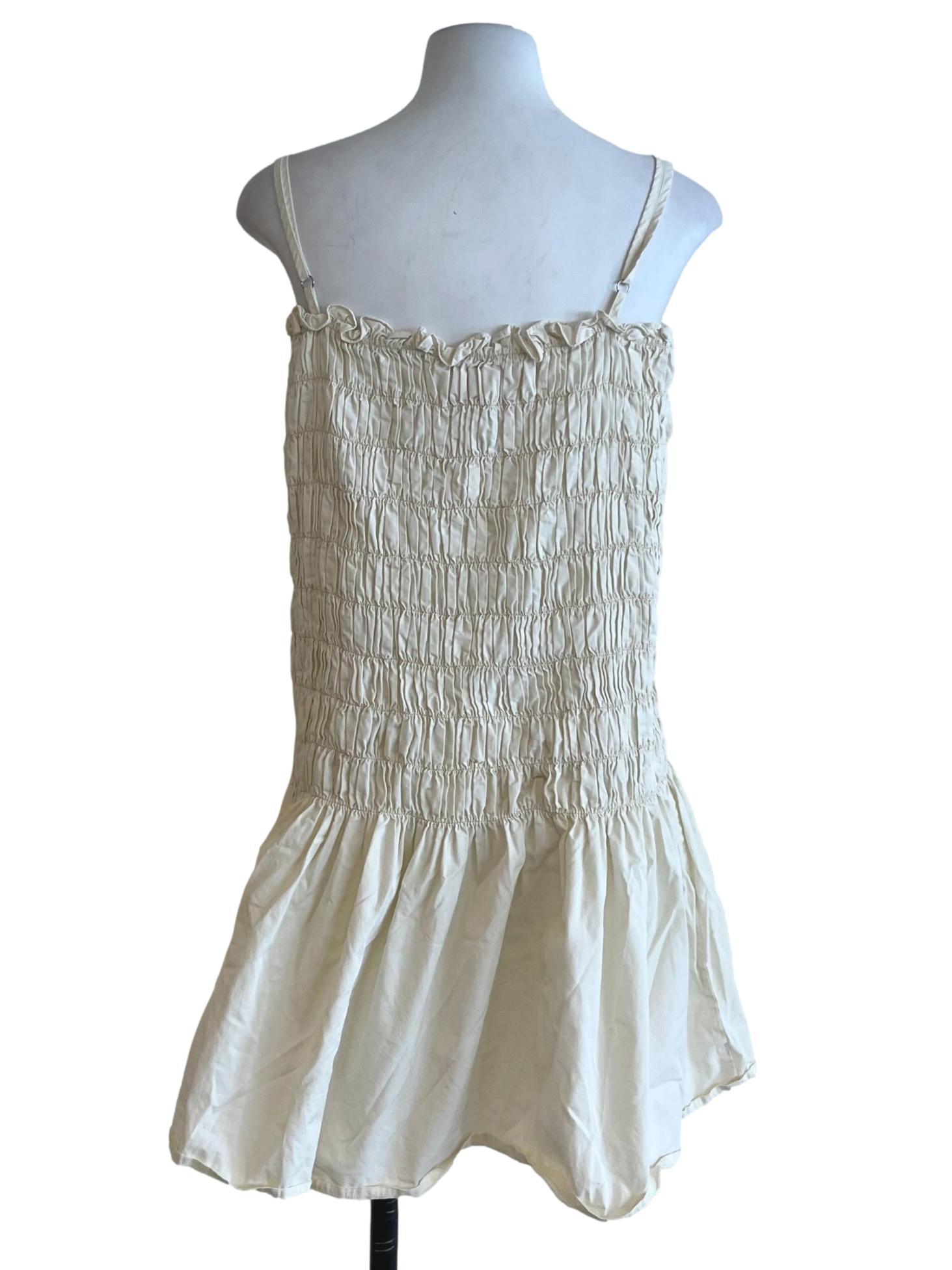 Cream Spaghetti Strap Shirred Dress
