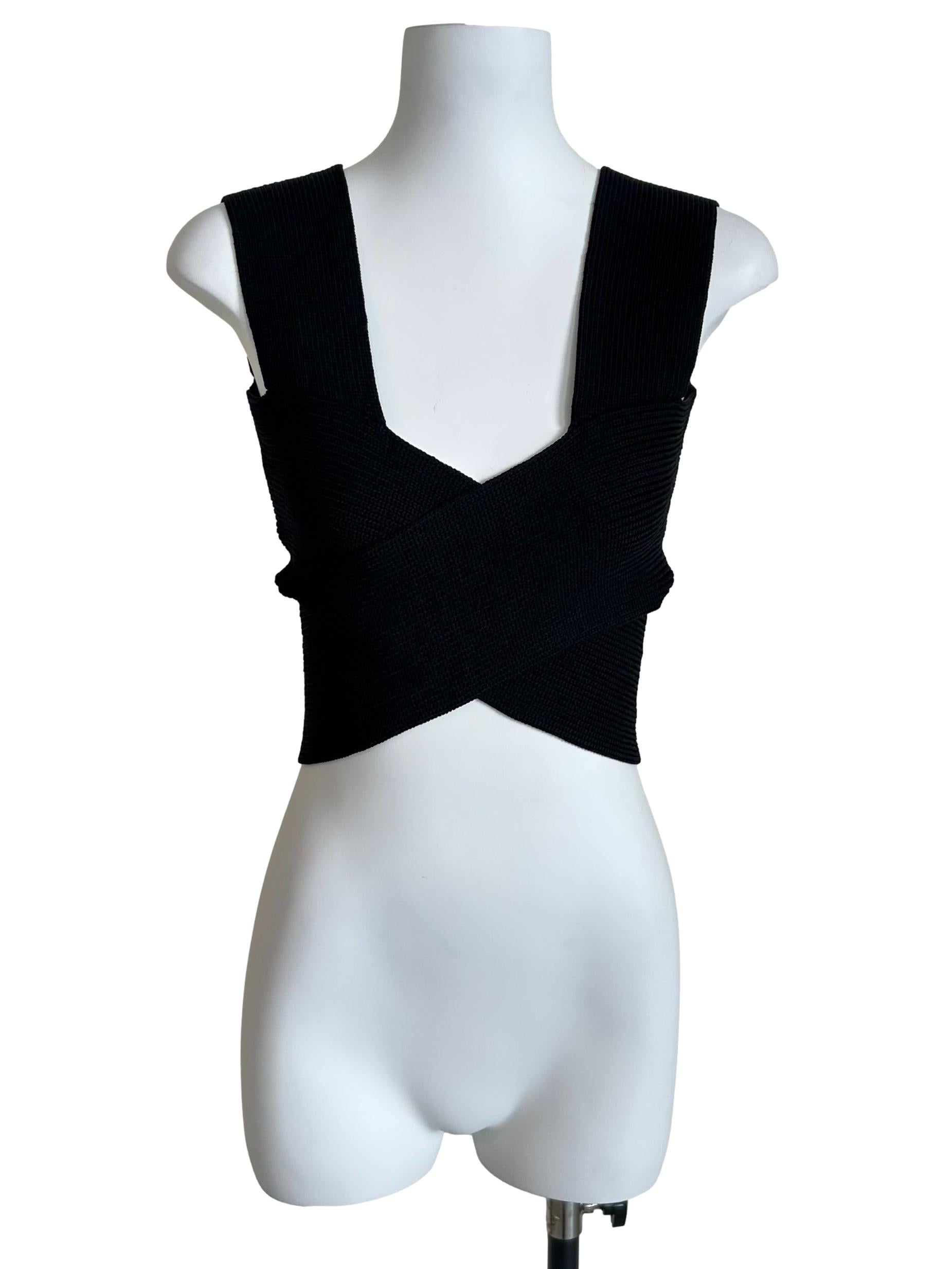 Black Ribbed Crossover Crop Top