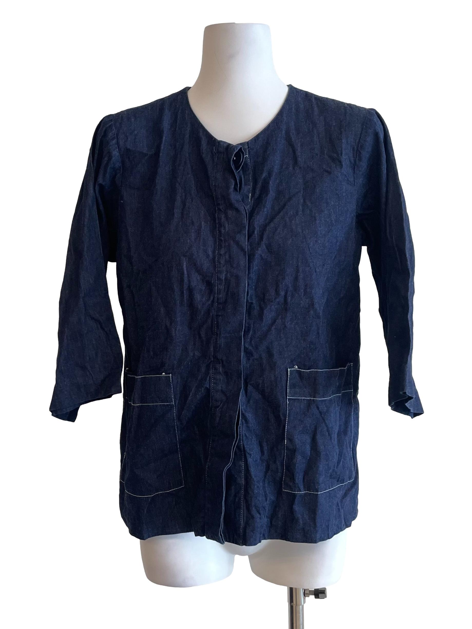Indigo Mid Sleeves Pocket Top
