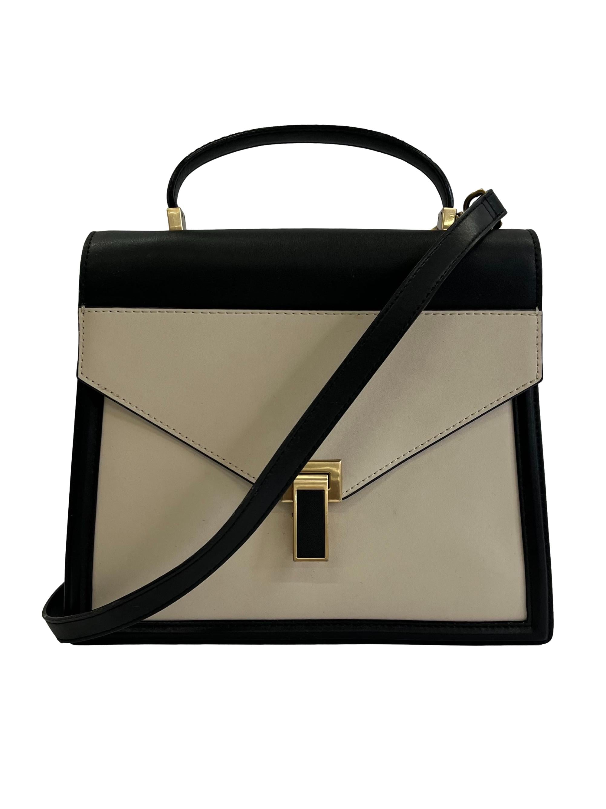 Two Tone Leather Top Handle Bag