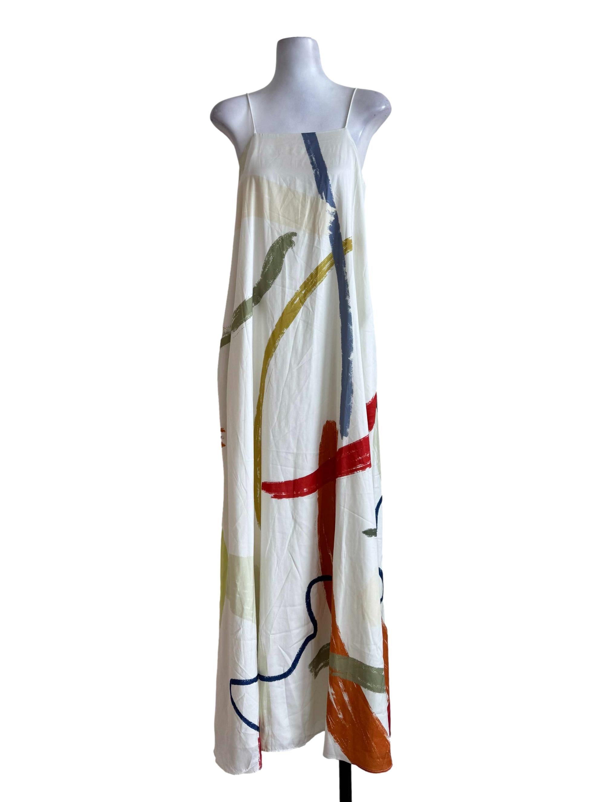 Cream With Multicolor Prints Sleeveless Dress OSN